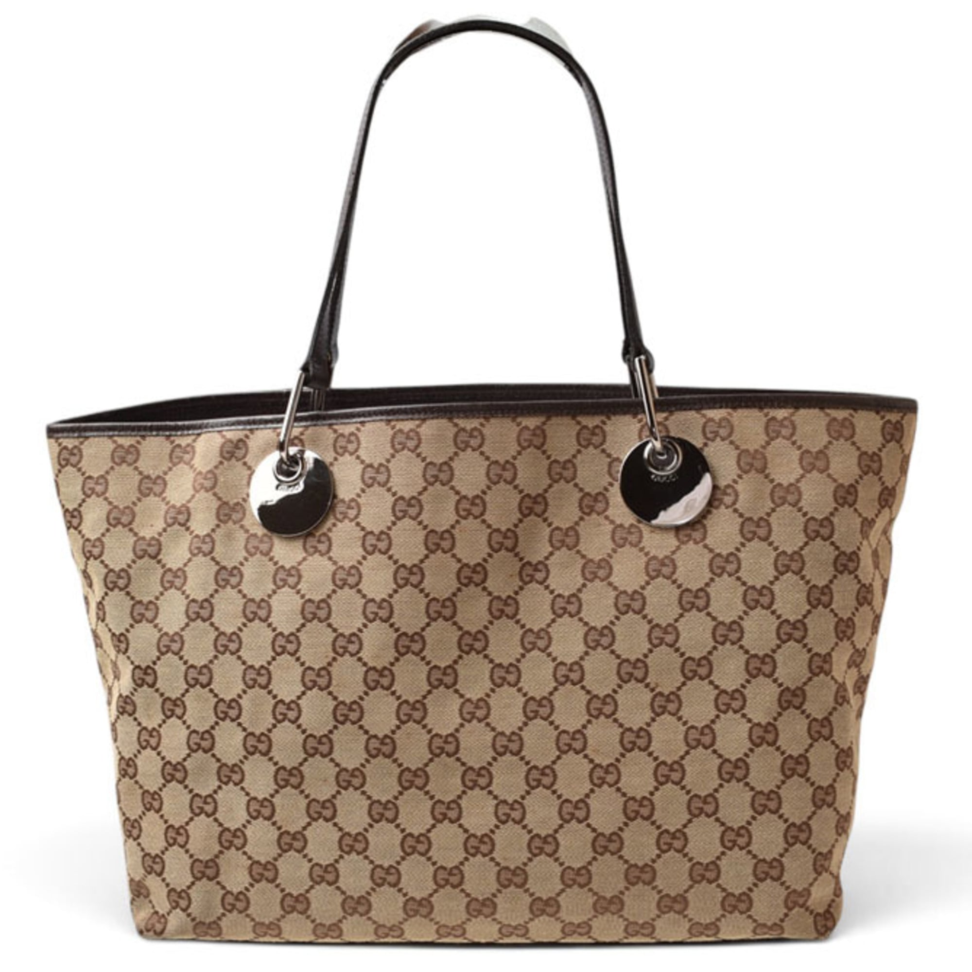 Gucci Beige Beige Brown Brown Gg Canvas Tote Bag (Pre-Owned)