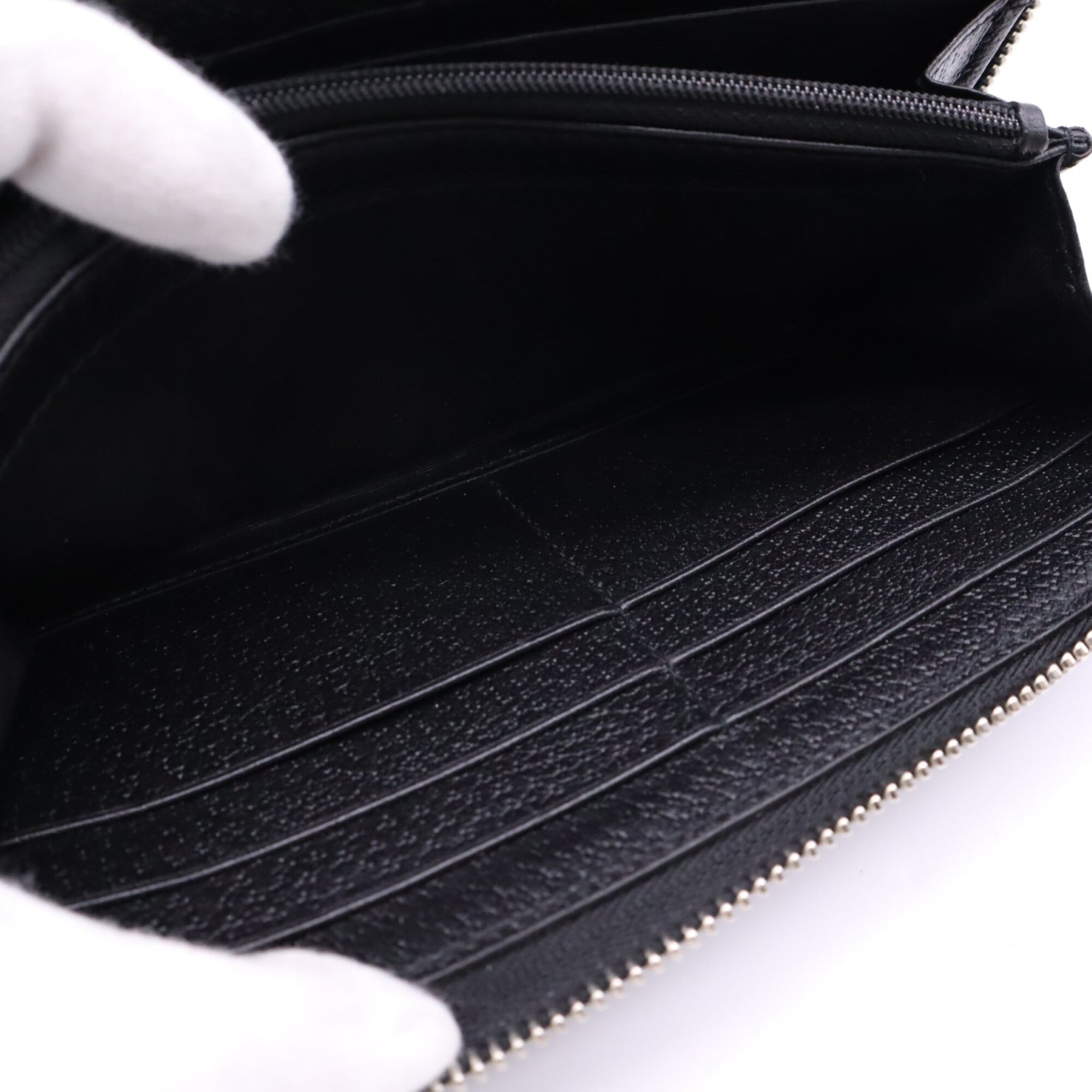 Gucci Gold Black Canvas Leather Long Wallet (Bi-Fold) (Pre-Owned)