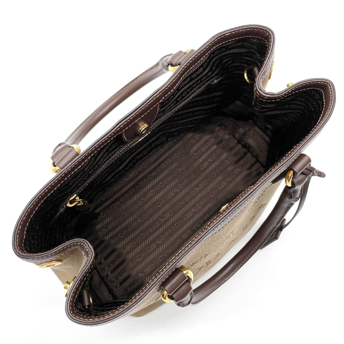 Prada Brown Canvas Leather Shoulder Bag (Pre-Owned)