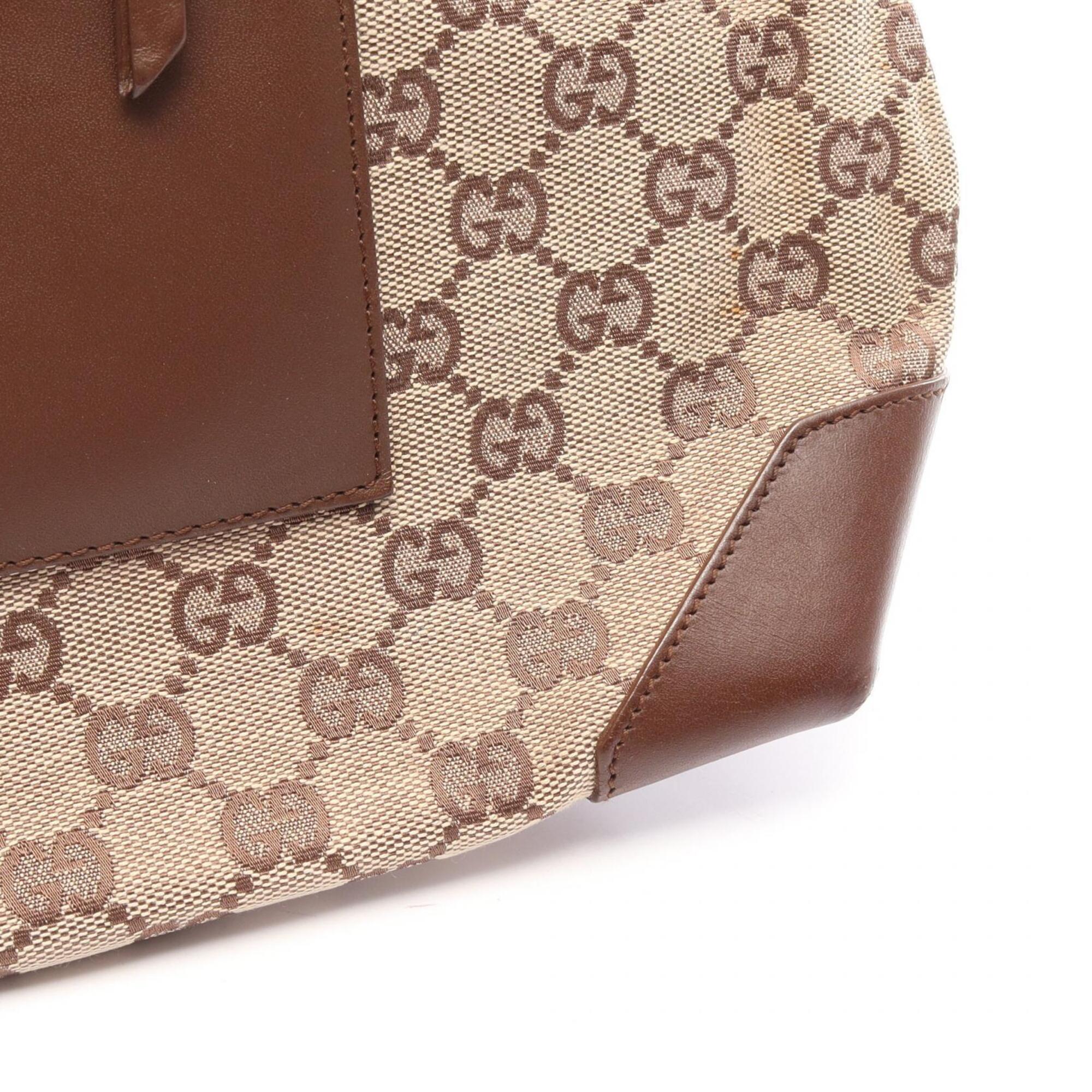 Gucci Beige Brown Leather Canvas Handbag Tote Bag (Pre-Owned)