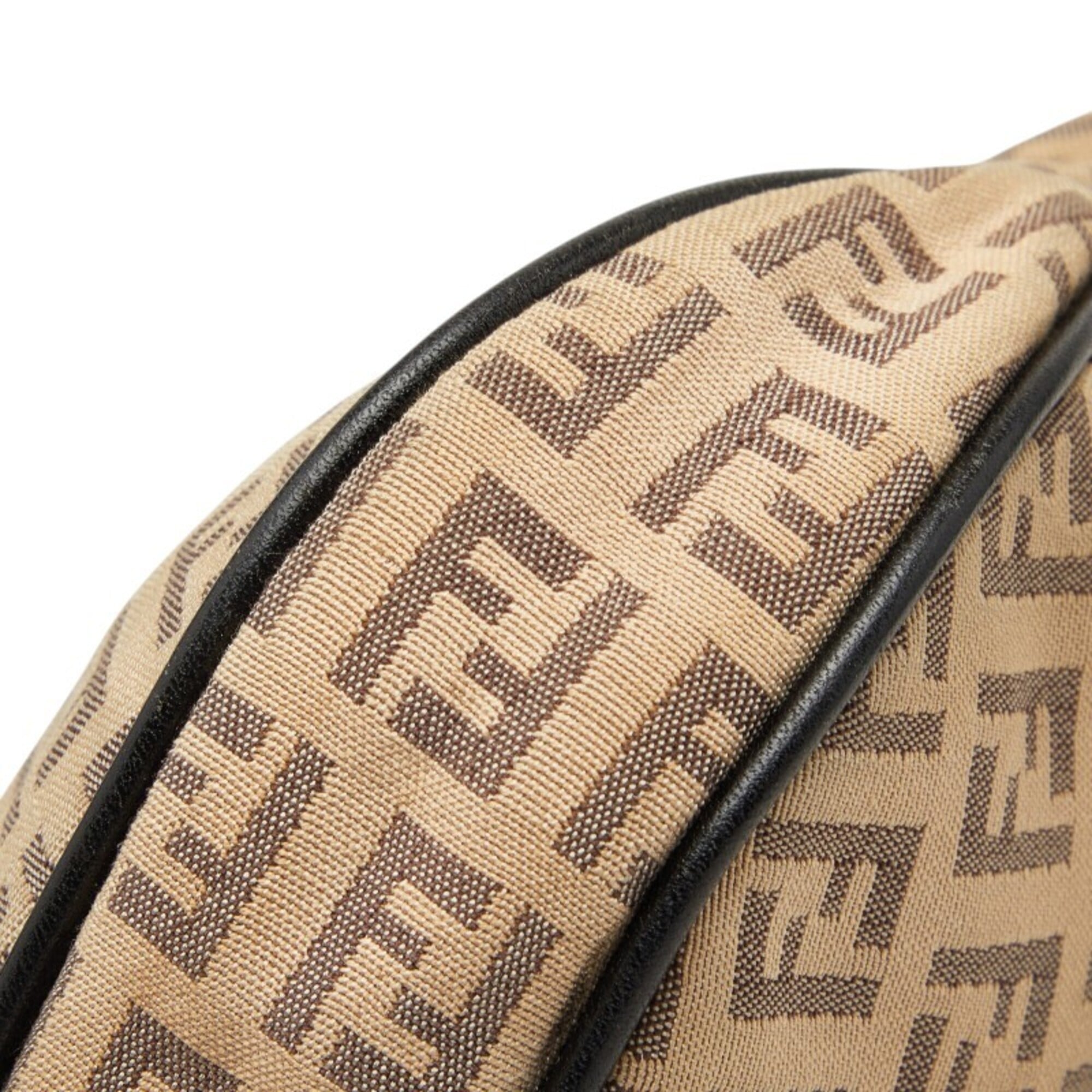 Fendi Beige Black Leather Canvas Handbag Shoulder Bag (Pre-Owned)