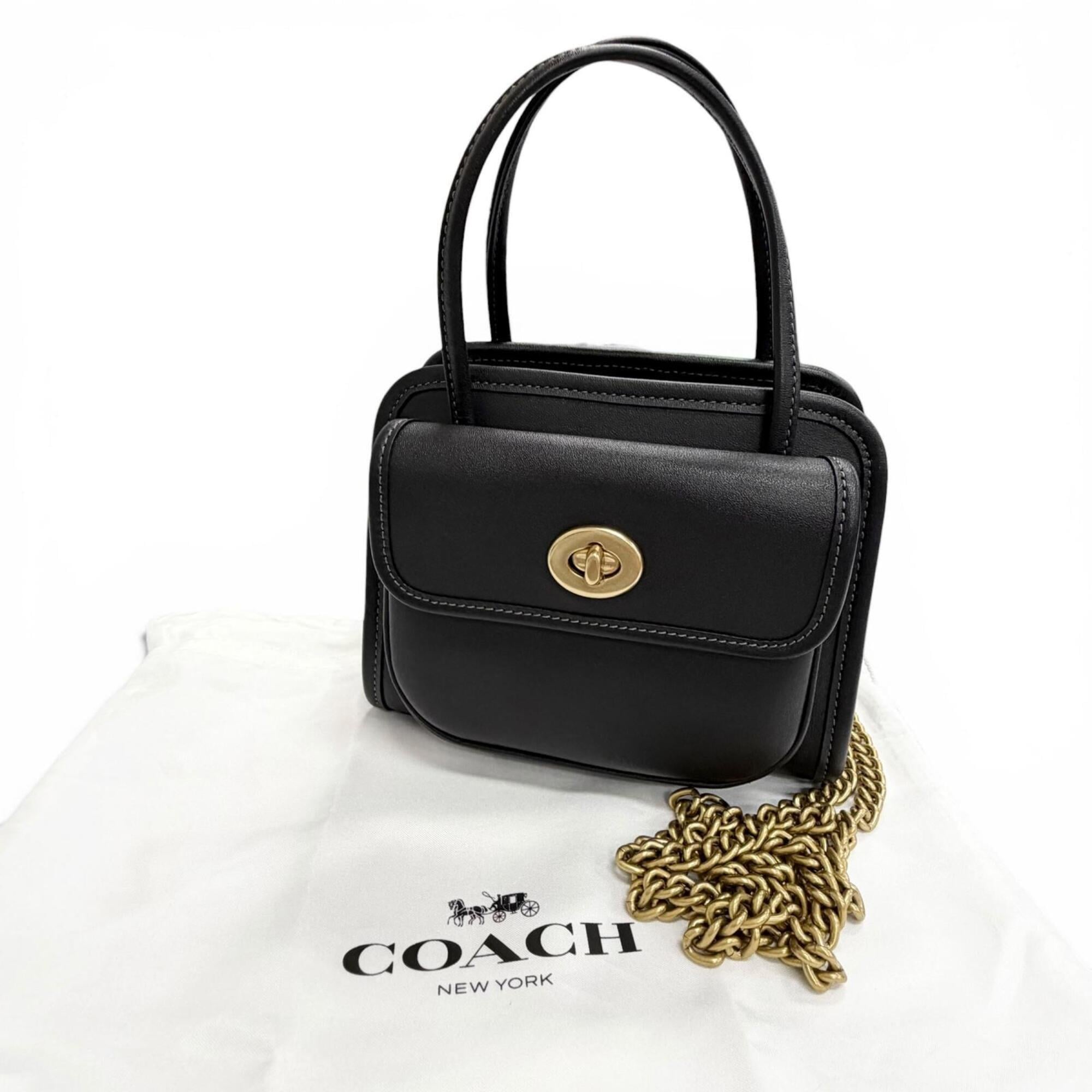 Coach Black Leather Shoulder Bag Tote Bag (Pre-Owned)