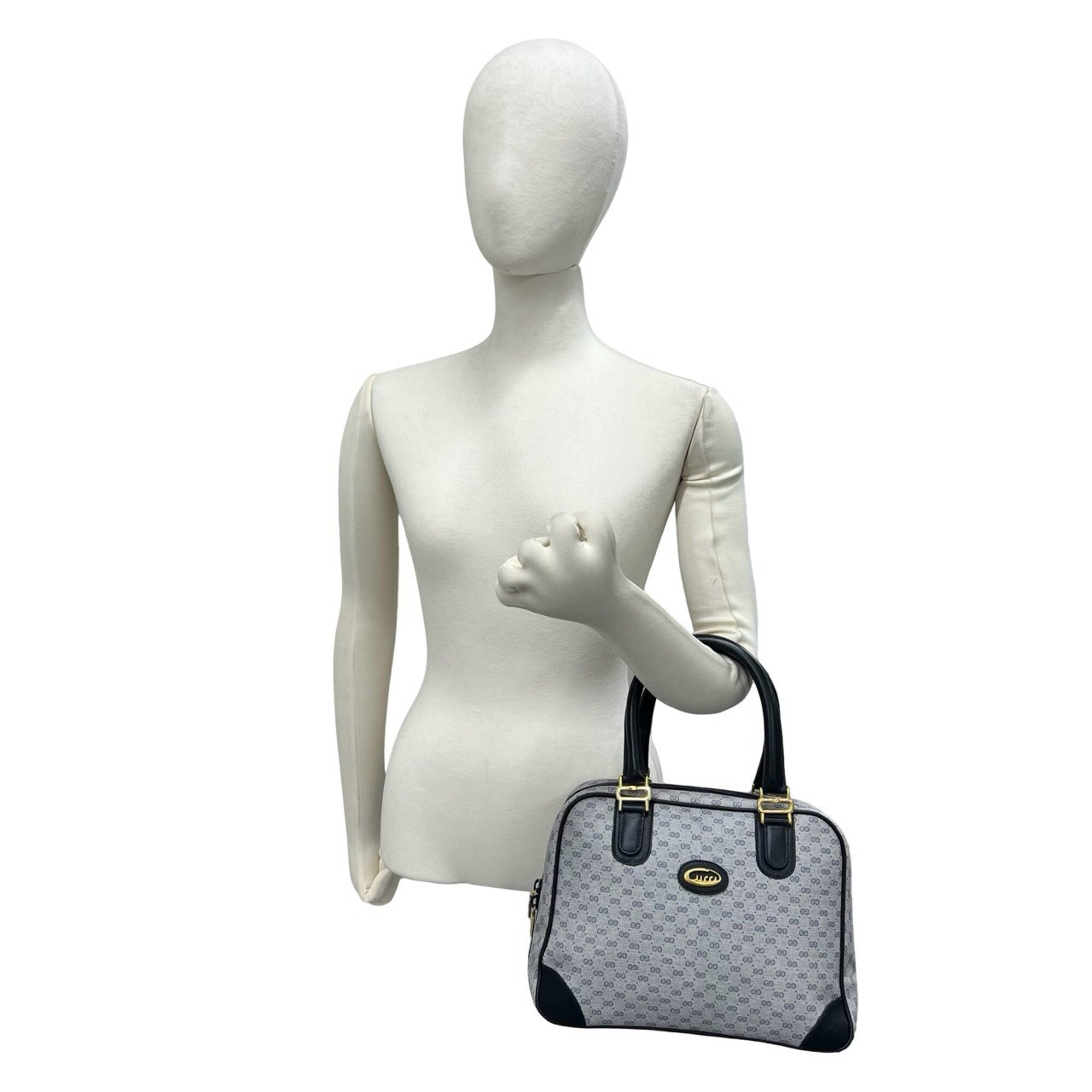 Gucci Navy Leather Pvc Boston Bag Handbag (Pre-Owned)