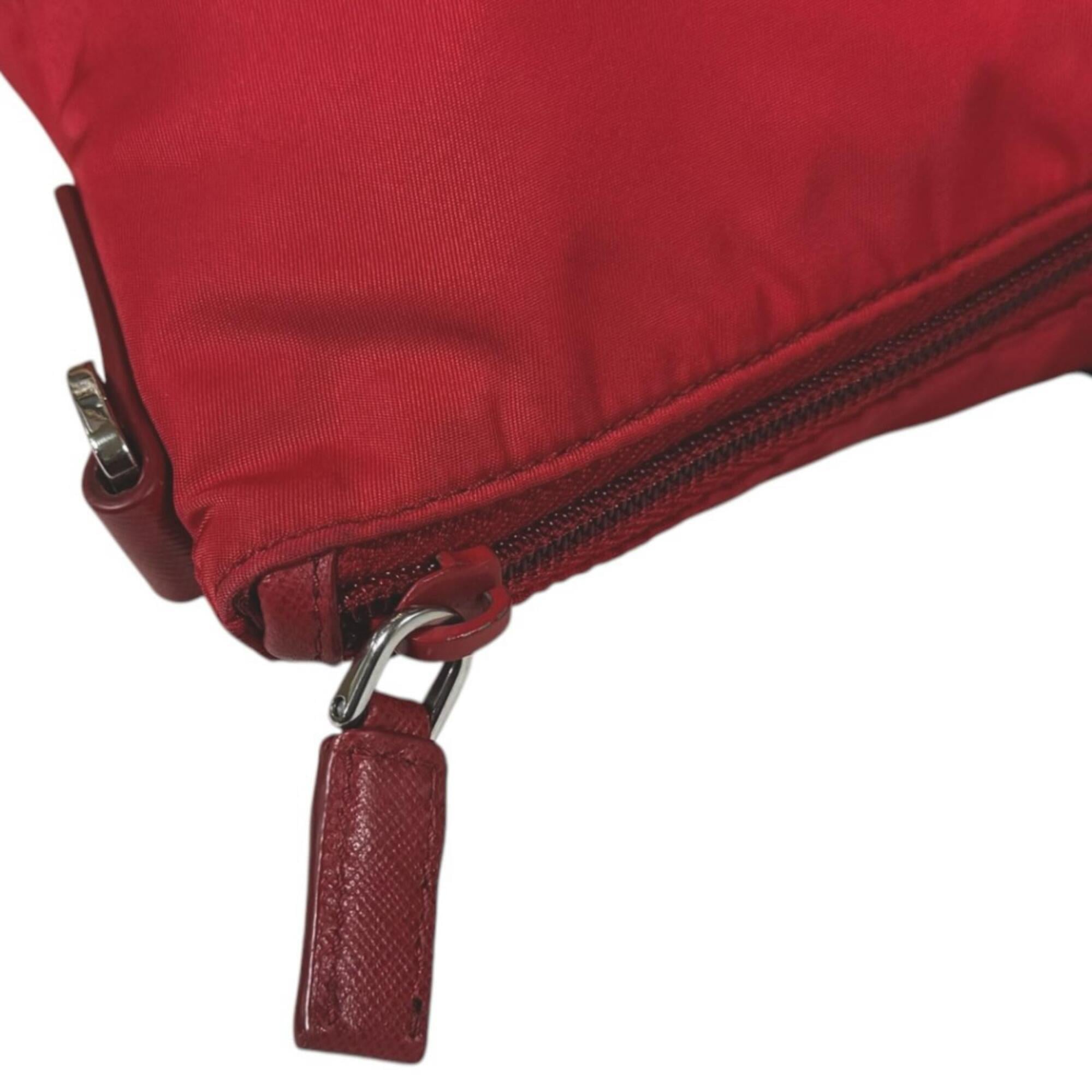 Prada Red Color Nylon Handbag Tote Bag (Pre-Owned)