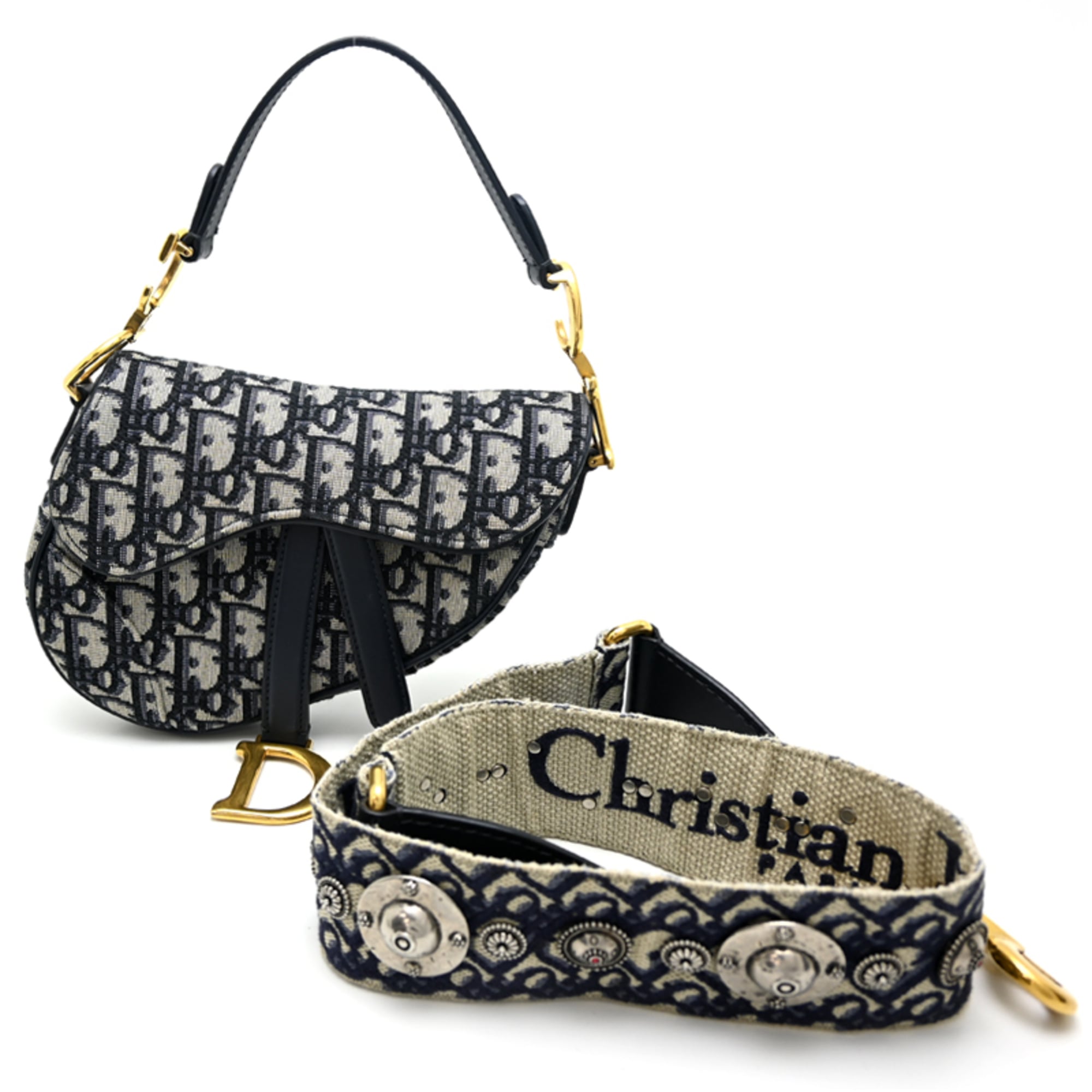 Christian Dior Navy Canvas Handbag Saddle Bag (Pre-Owned)