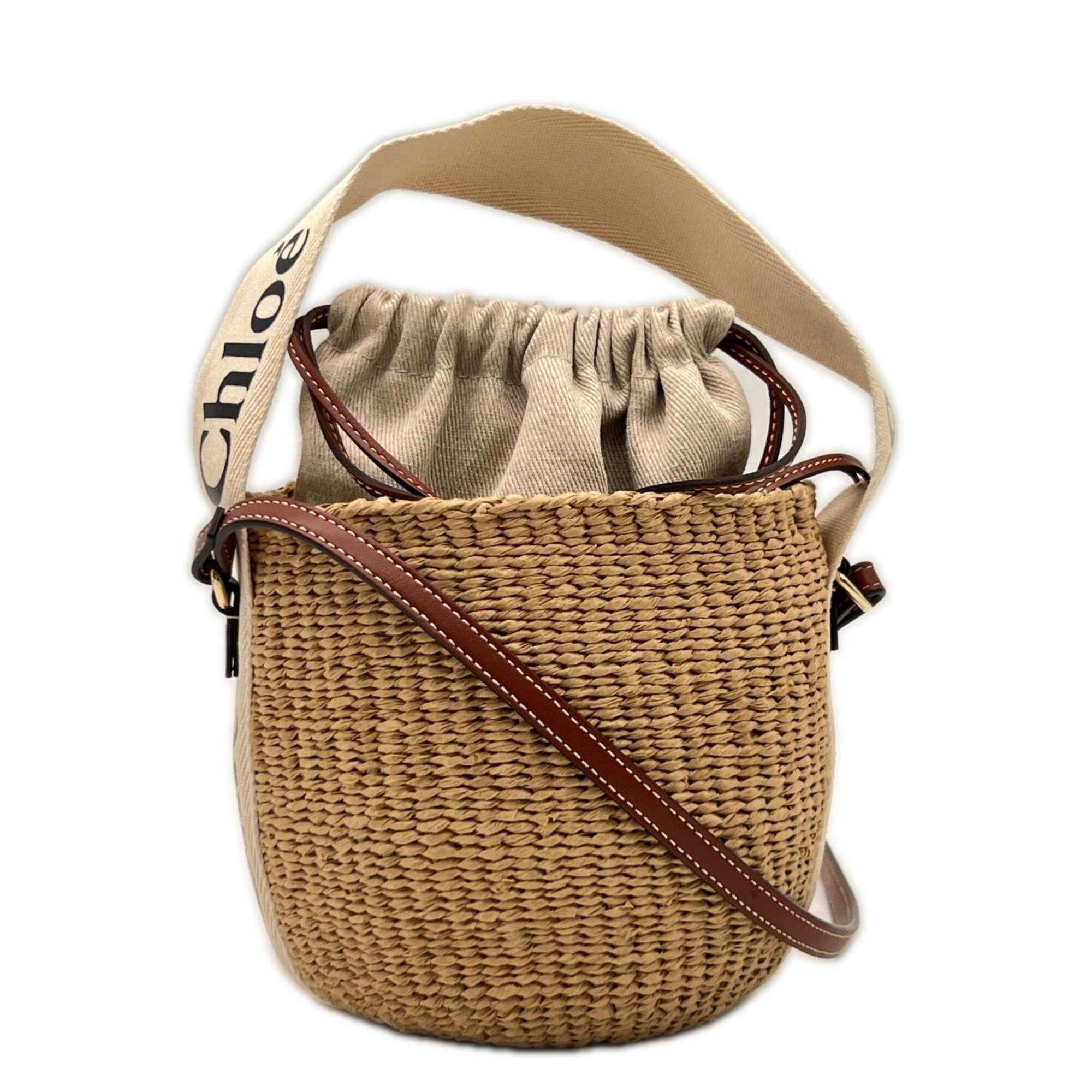 Chloé Beige Brown Raffia Linen Basket Shoulder Bag (Pre-Owned)
