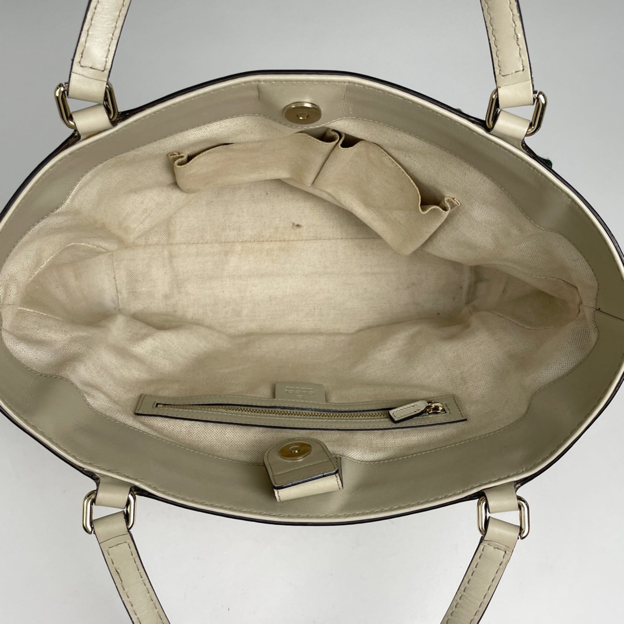 Gucci Sherry Line Beige Ivory Gg Canvas Leather Tote Bag (Pre-Owned)