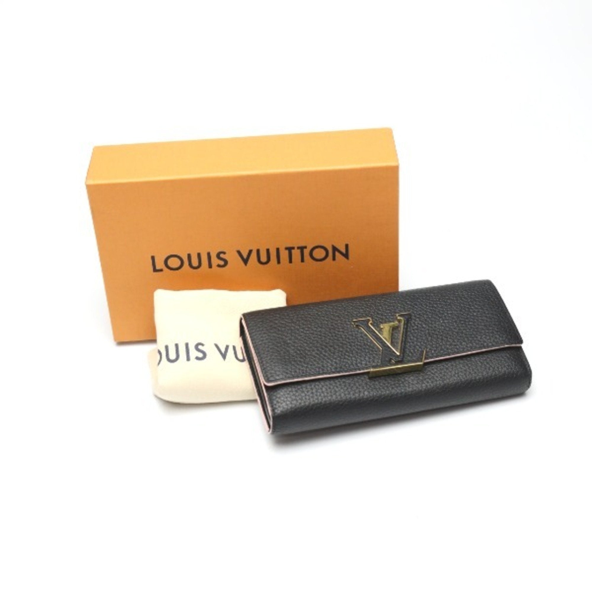 Louis Vuitton Black Leather Long Wallet (Bi-Fold) (Pre-Owned)