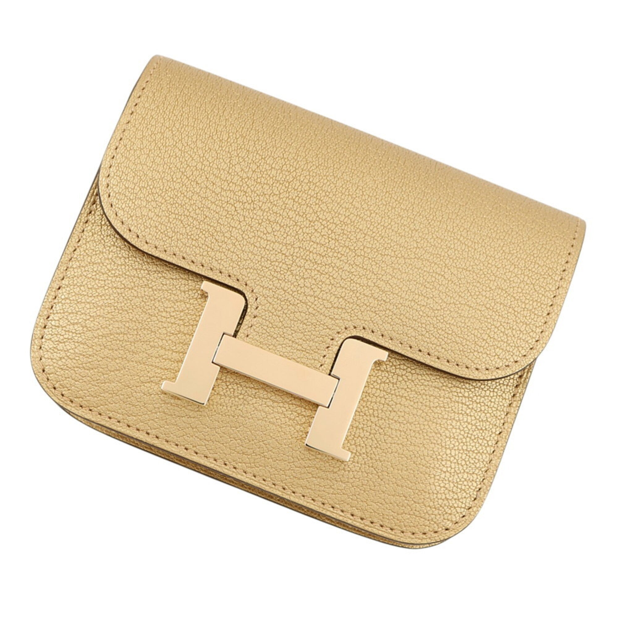 Hermes Champagne Chevre Leather Coin Purse/Coin Case (Pre-Owned)