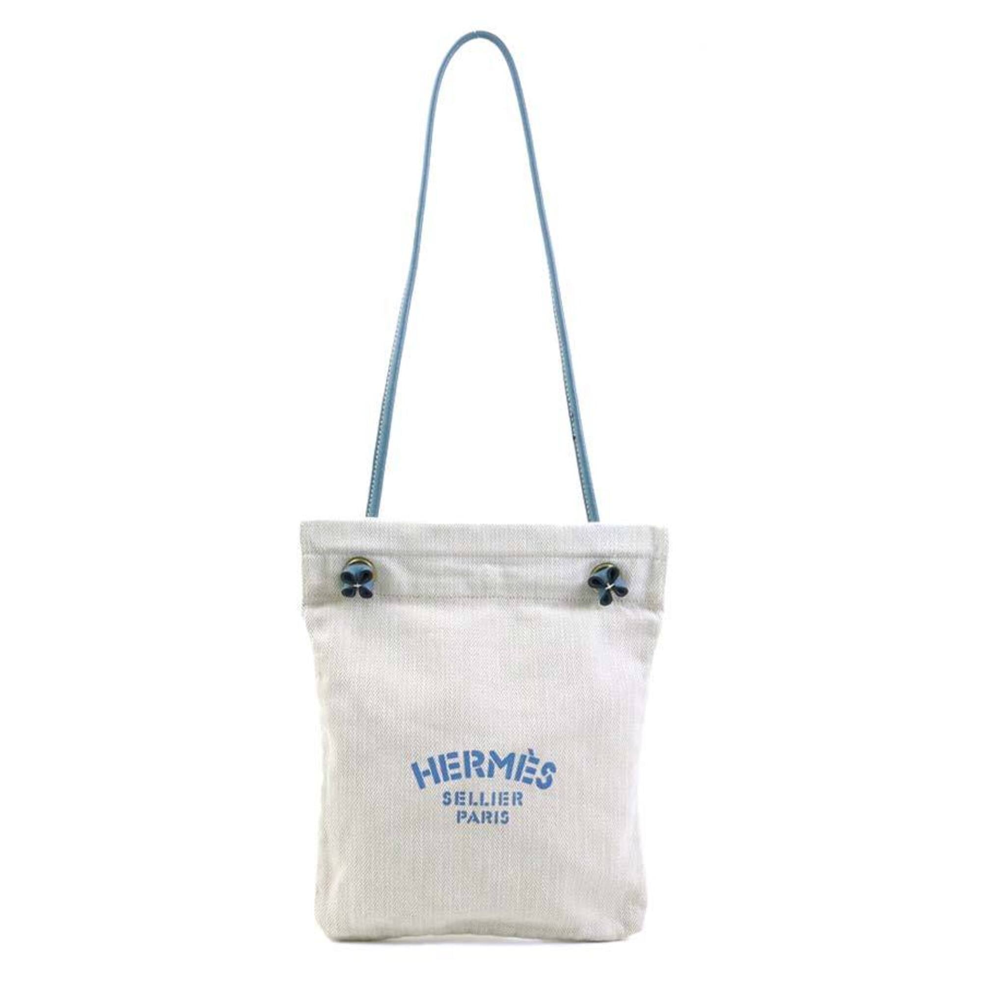 Hermes Blue Light Beige Cotton Leather Shoulder Bag (Pre-Owned)