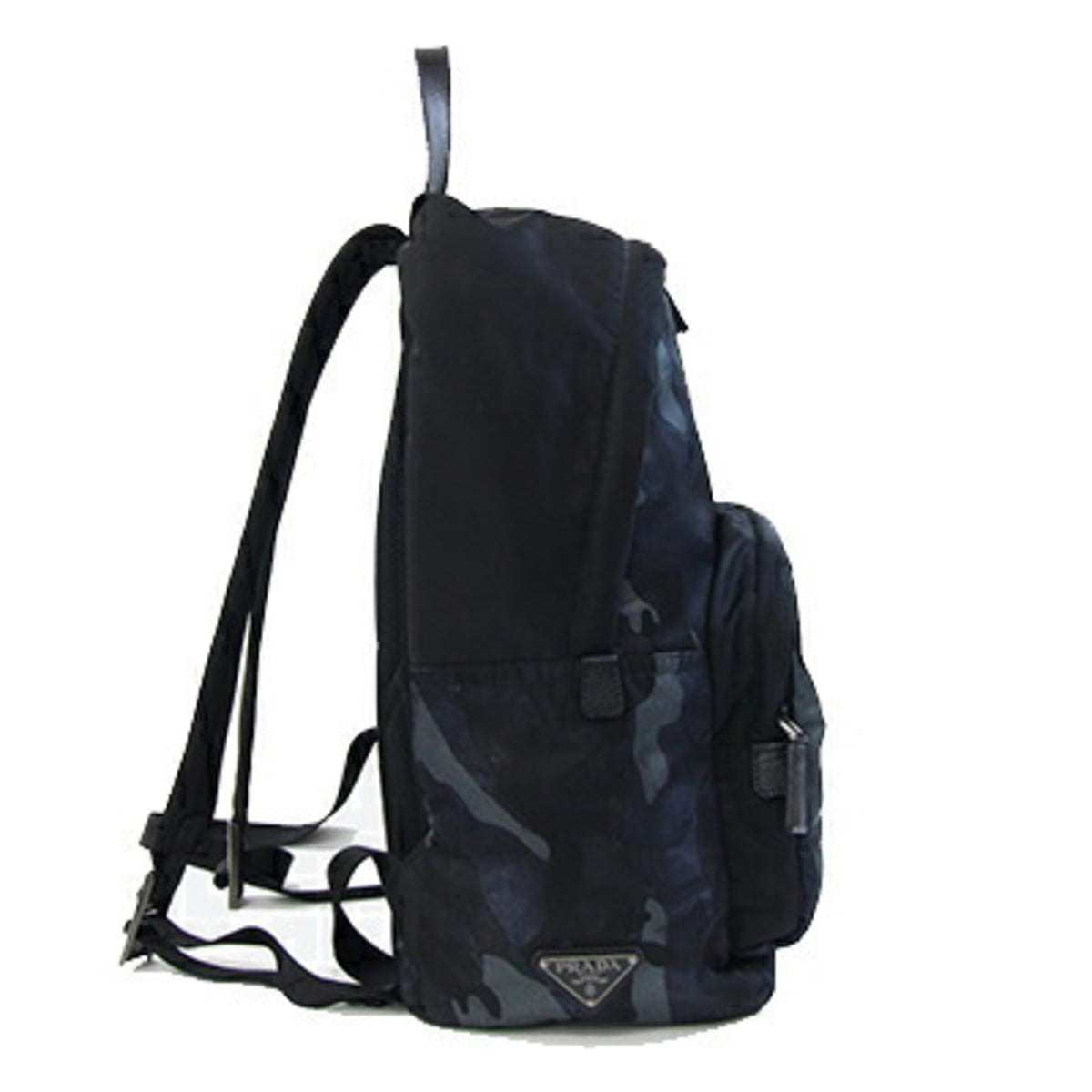 Prada Black Gray Navy Nylon Leather Backpack (Pre-Owned)