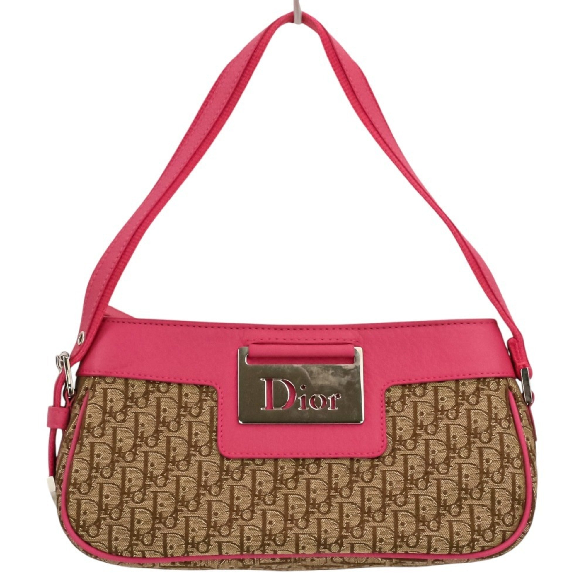 Christian Dior Beige Pink Canvas Leather Handbag (Pre-Owned)