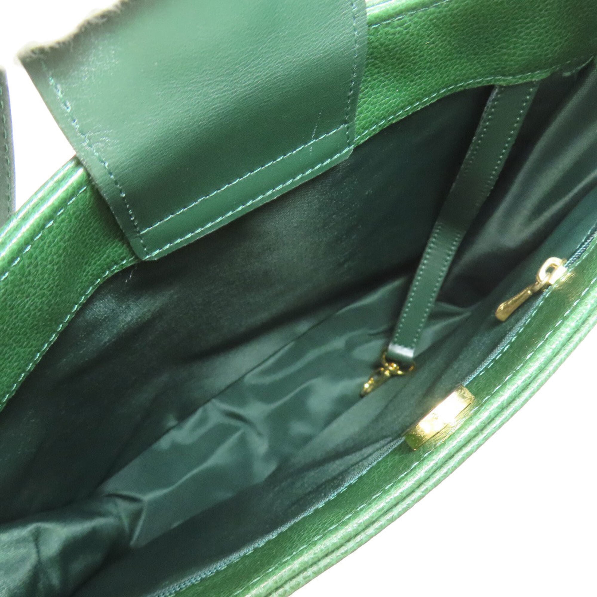 Longchamp Green Leather Pouch Shoulder Bag (Pre-Owned)