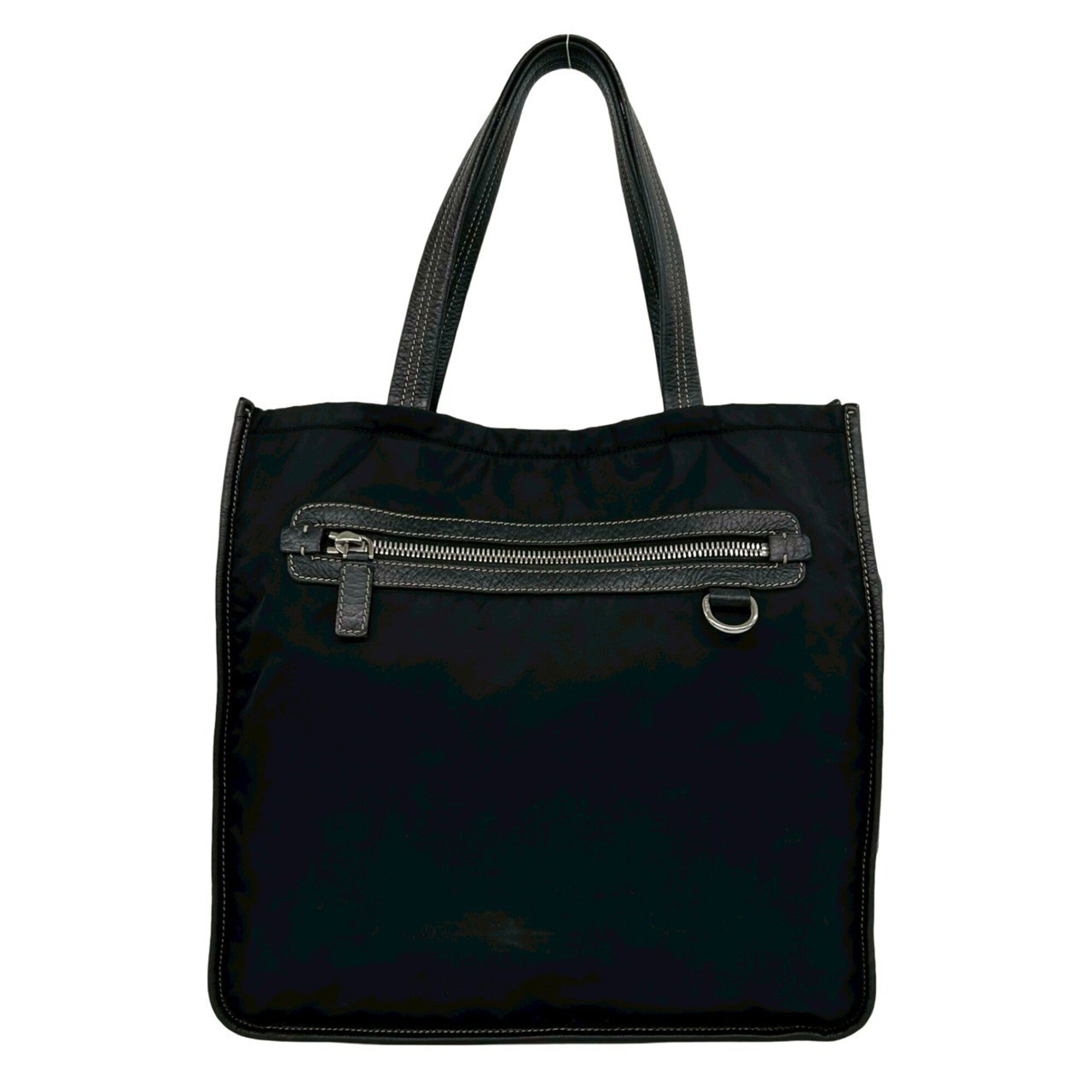 Prada Black Nylon Leather Handbag Tote Bag (Pre-Owned)