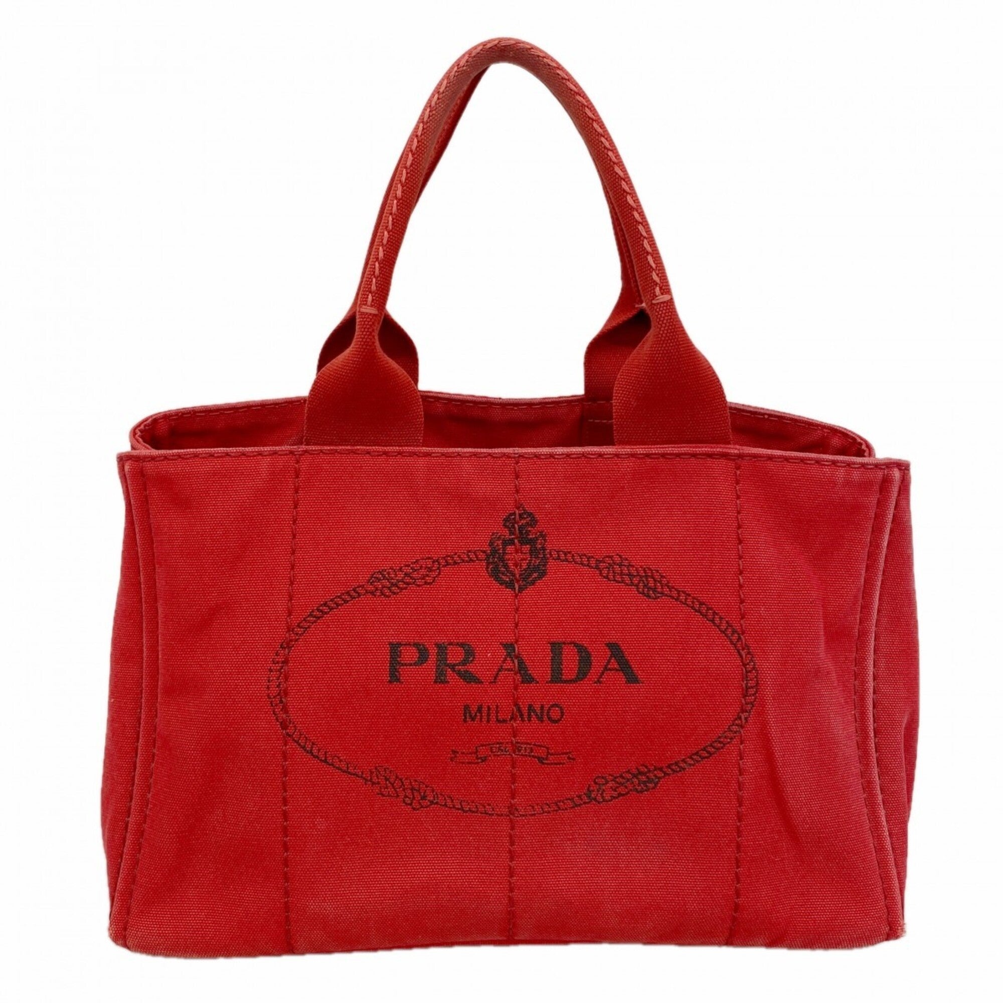 Prada Red Color Canvas Tote Bag (Pre-Owned)