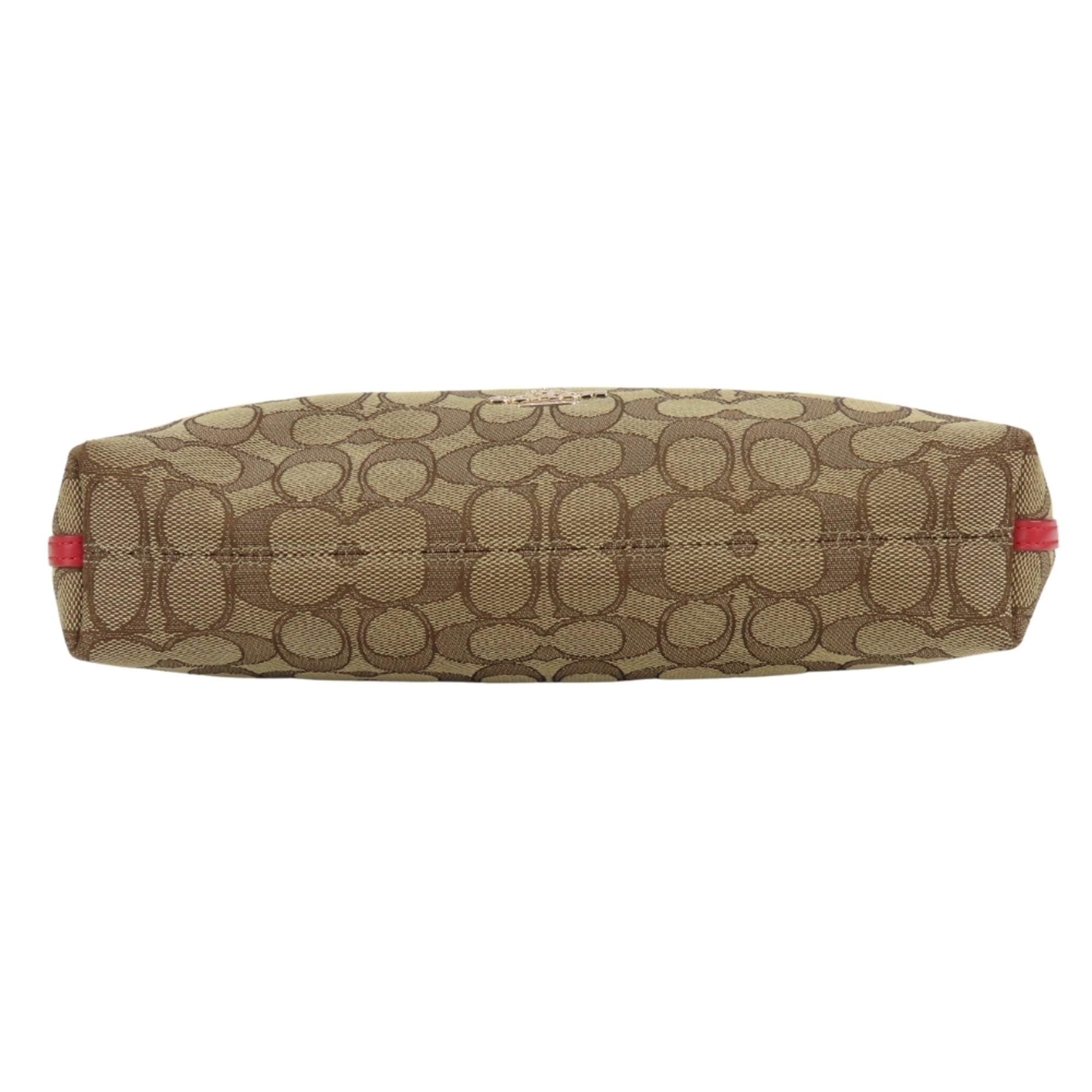 Coach Signature Beige Red Color Canvas Leather Shoulder Bag (Pre-Owned)