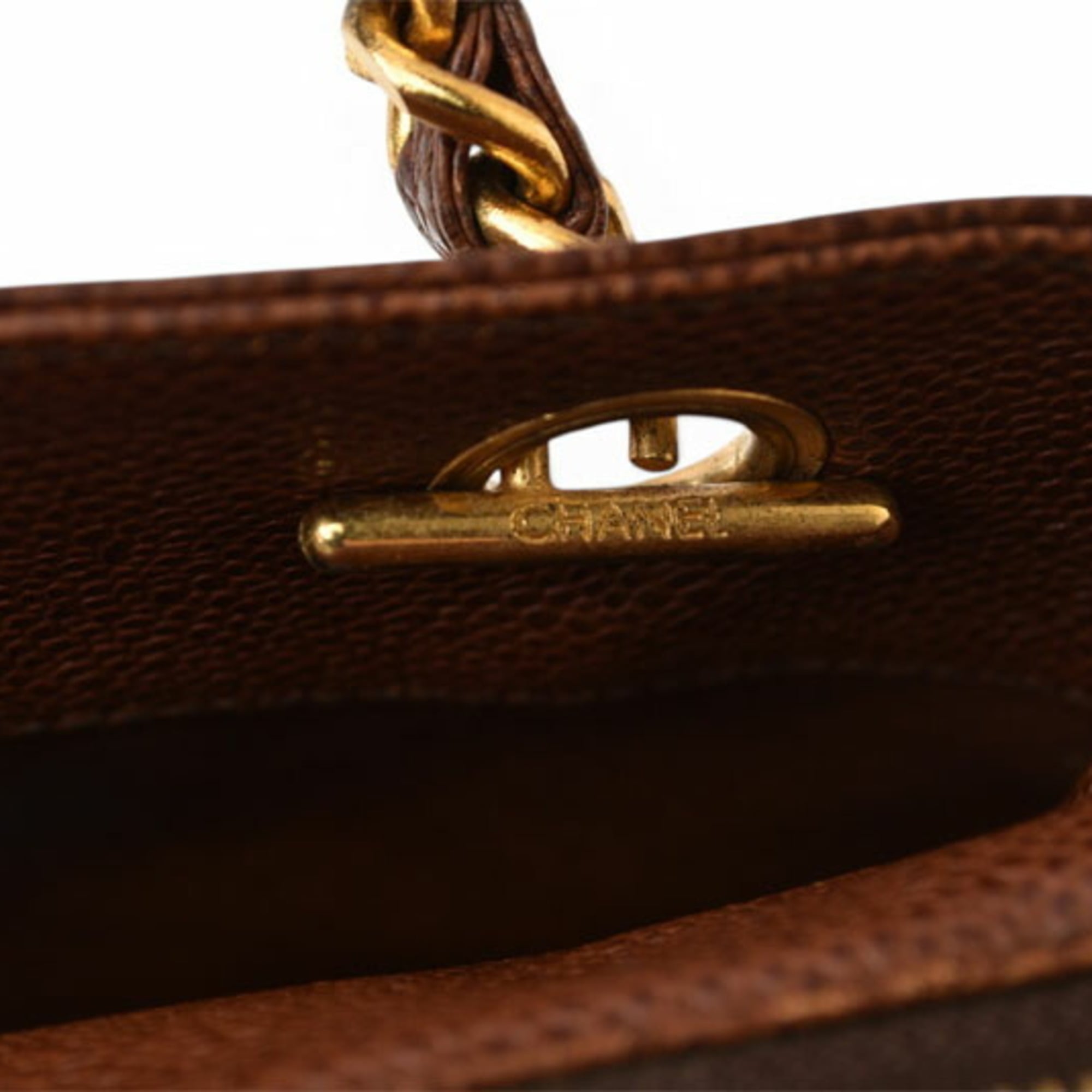 Chanel Brown Gold Leather Shoulder Bag Tote Bag (Pre-Owned)
