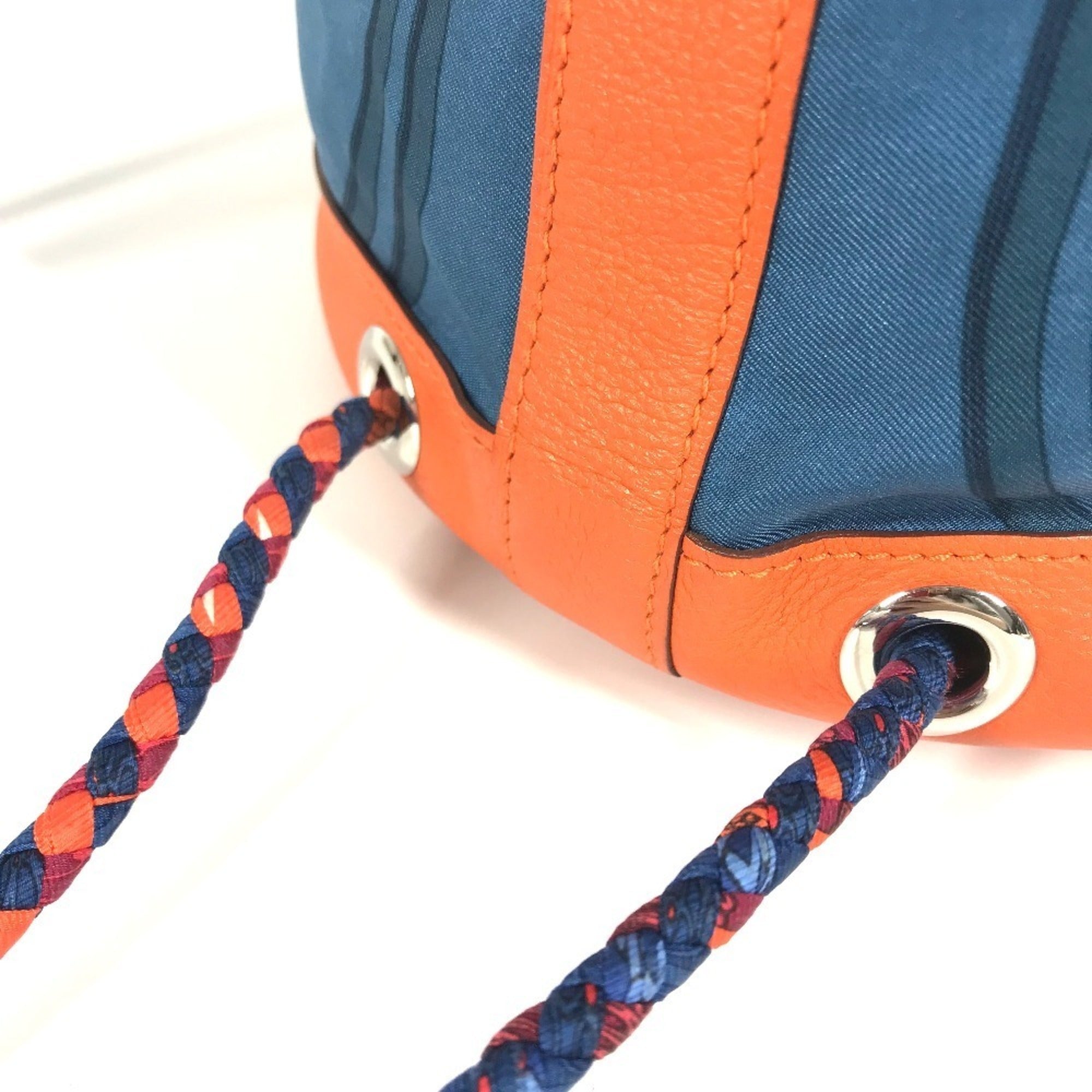 Hermes Blue Orange Silk Leather Shoulder Bag (Pre-Owned)