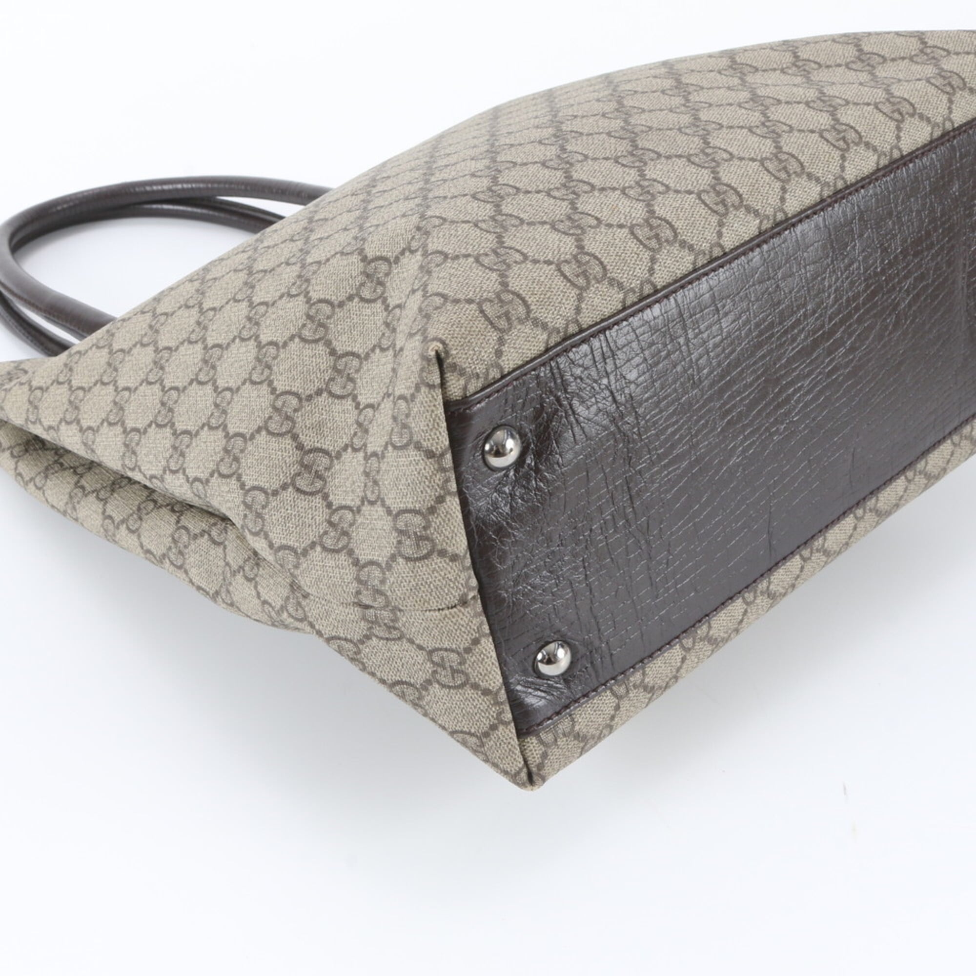 Gucci Beige Leather Coated Canvas Shoulder Bag Tote Bag (Pre-Owned)