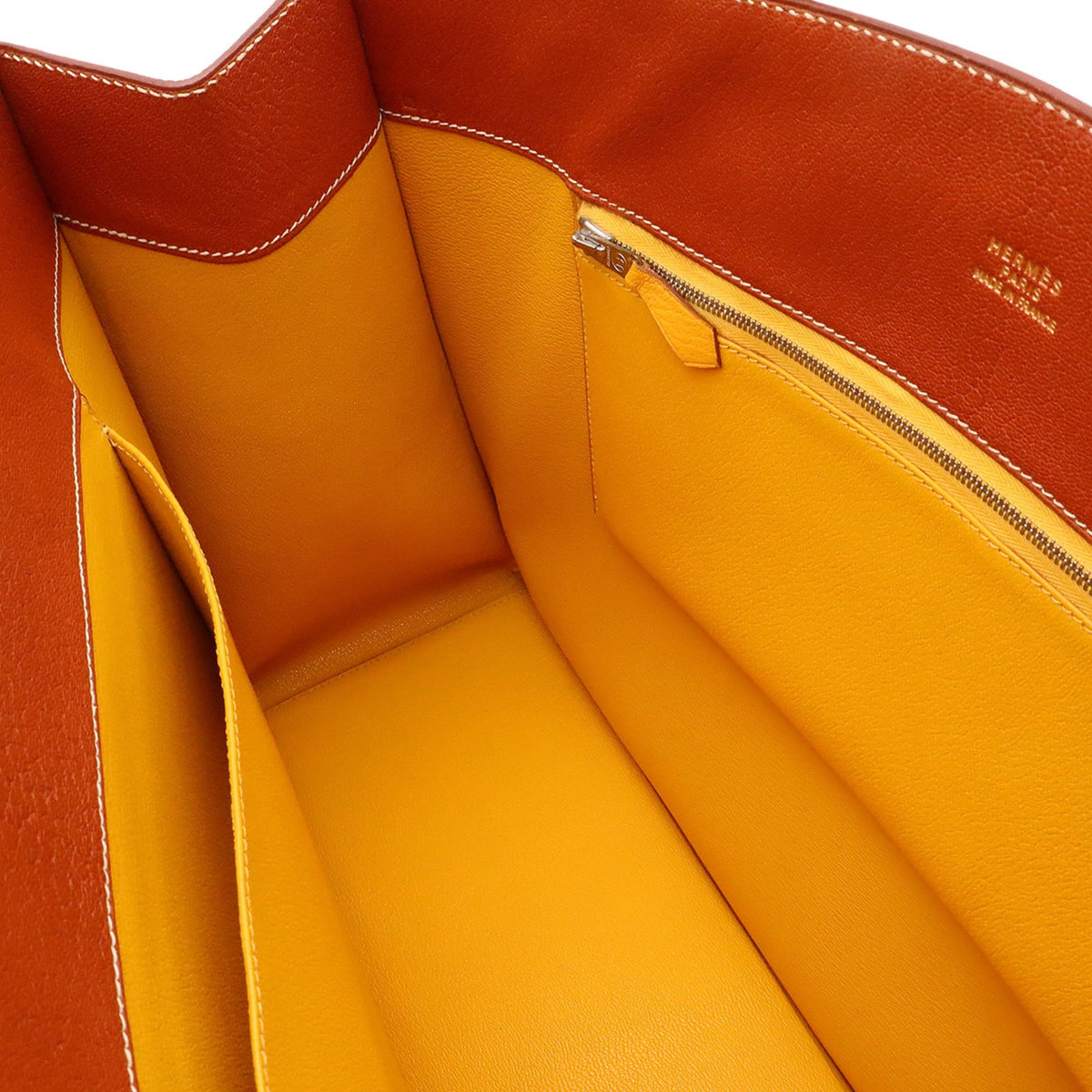 Hermes Brown Noisette White Chevre Leather Handbag (Pre-Owned)