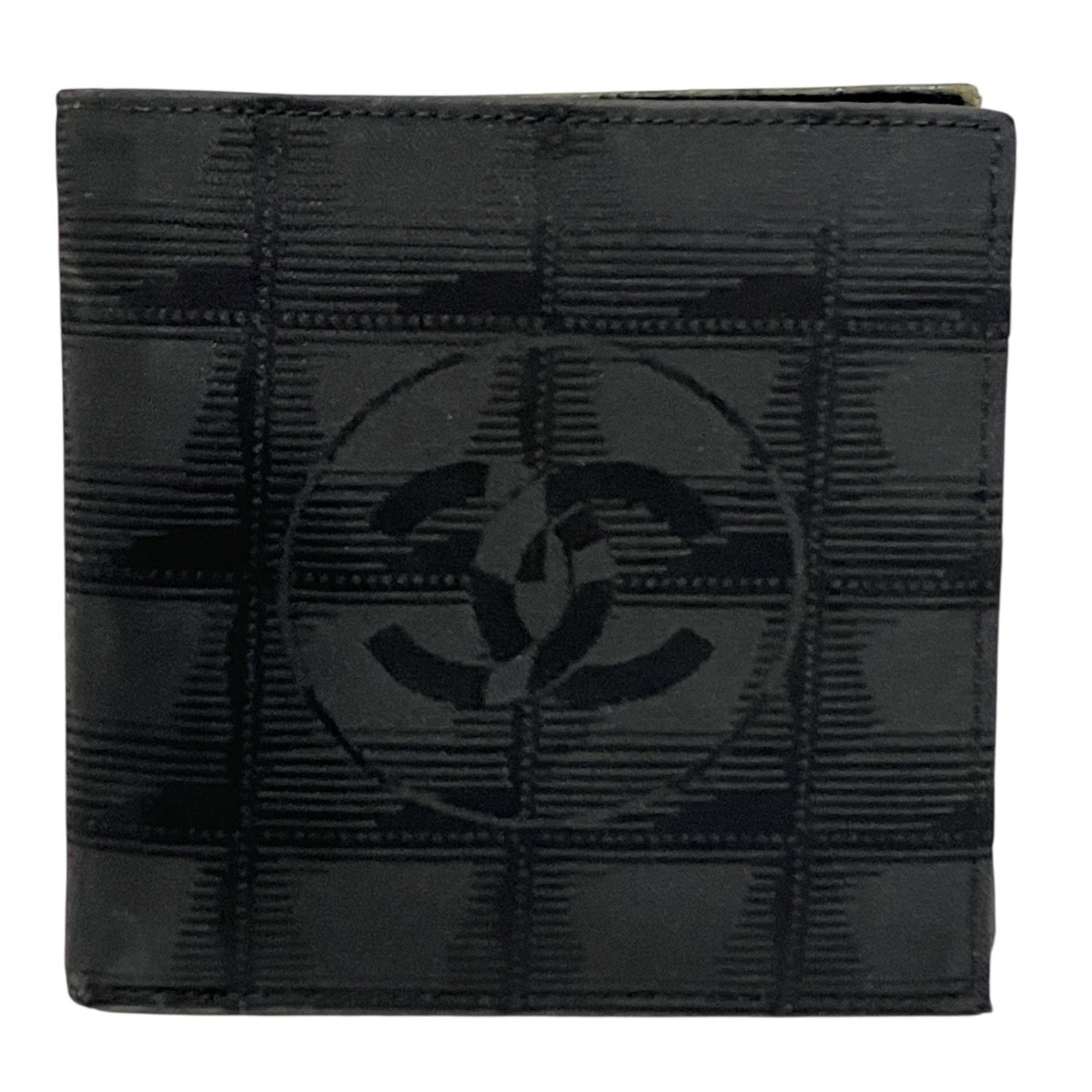 Chanel New Travel Line Black Leather Canvas Wallet (Bi-Fold) (Pre-Owned)