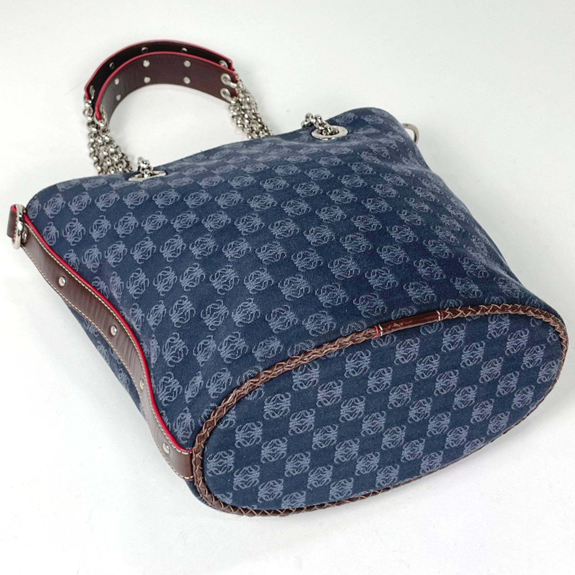 Loewe Navy Canvas Shoulder Bag Tote Bag (Pre-Owned)