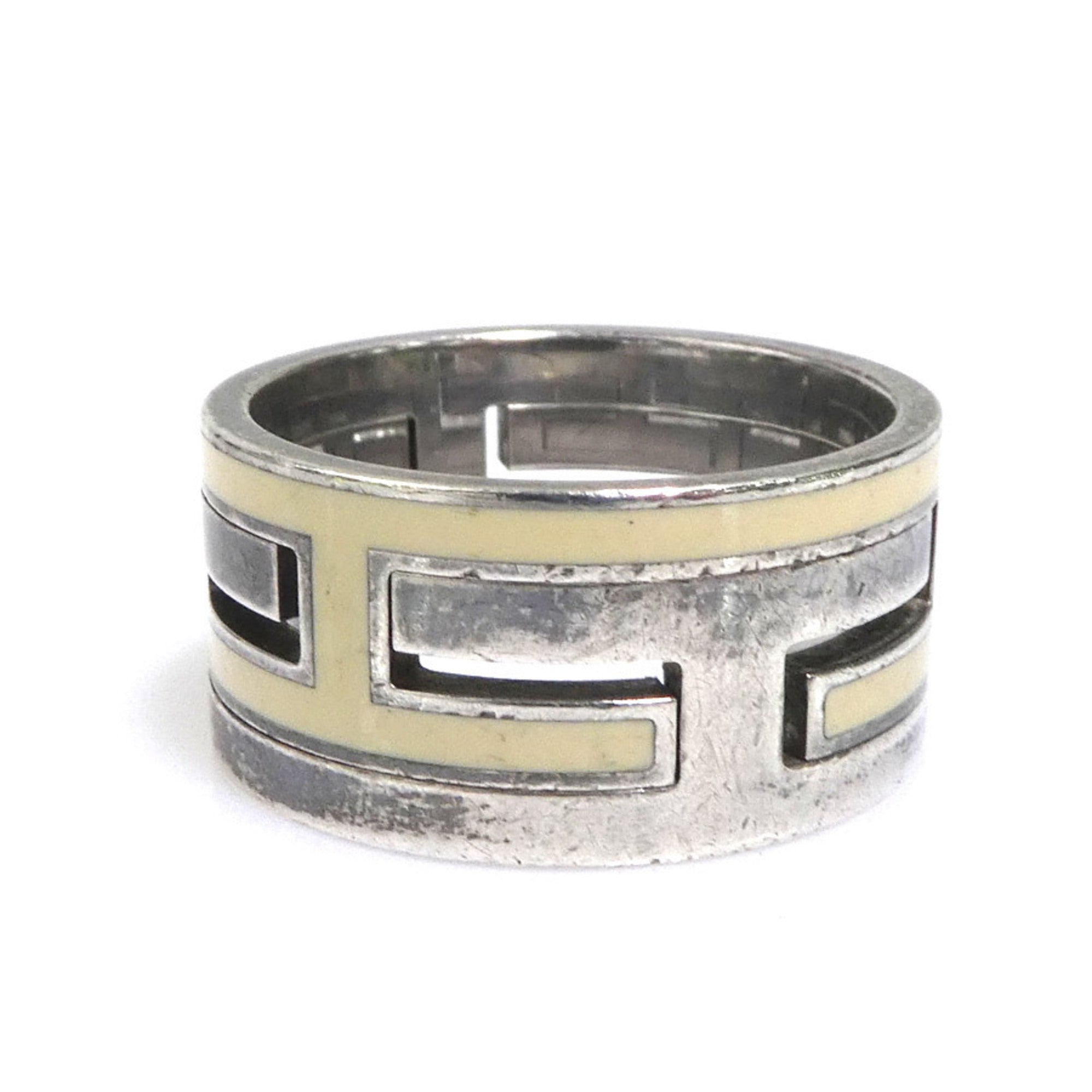 Hermes Silver Cream Silver 925 Band Ring (Pre-Owned)
