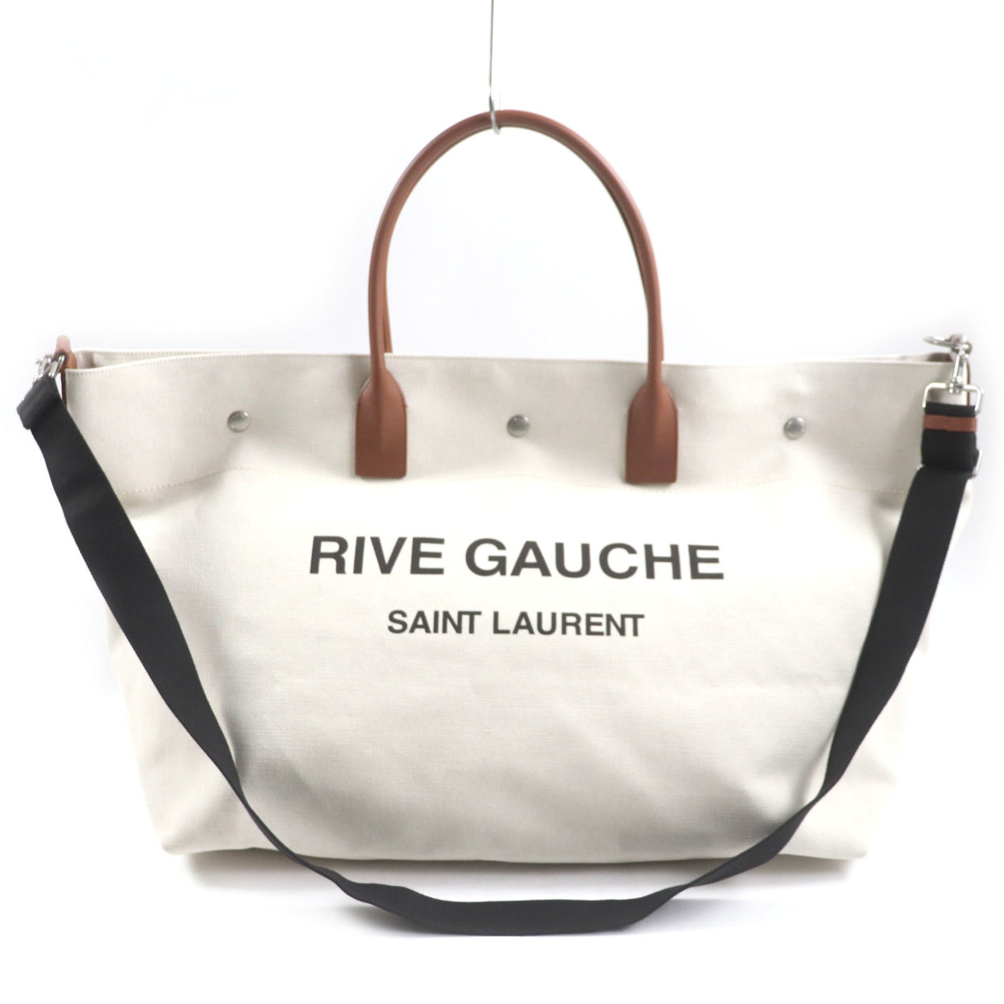 Saint Laurent Beige Brown Canvas Leather Shopping Bag Tote Bag (Pre-Owned)