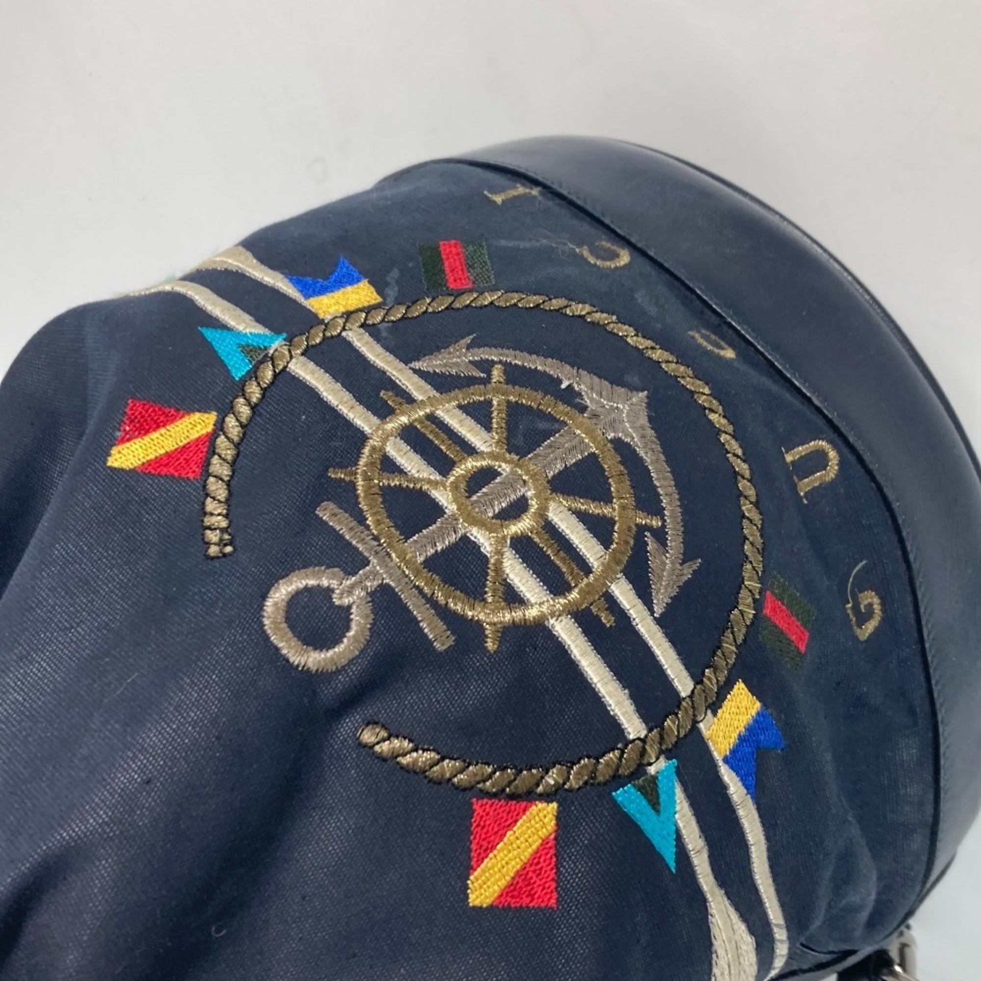 Gucci Navy Coated Canvas Leather Shoulder Bag (Pre-Owned)