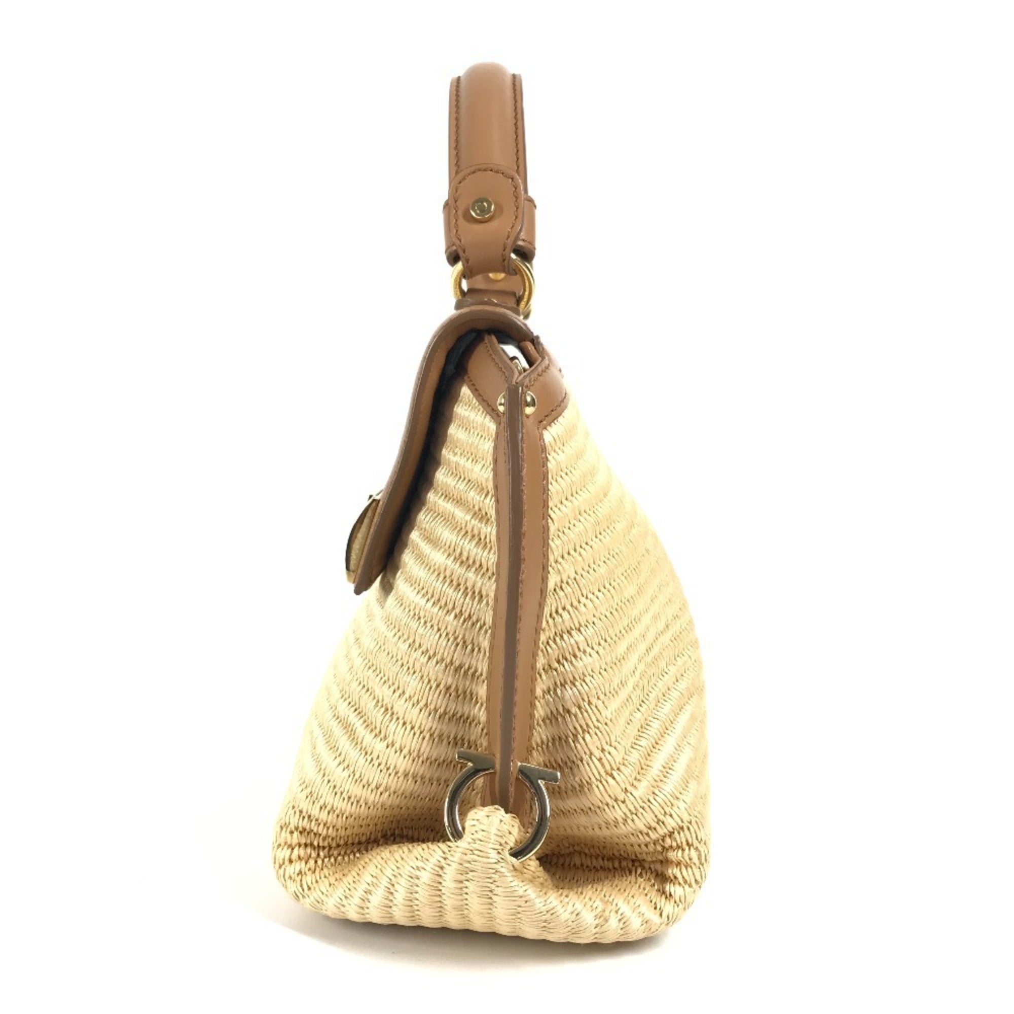 Salvatore Ferragamo Beige Straw Leather Handbag Shoulder Bag (Pre-Owned)