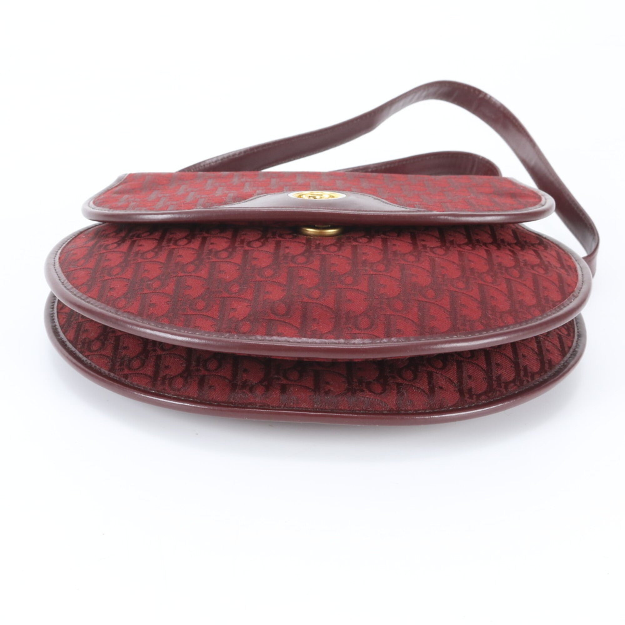 Christian Dior Red Color Wine Leather Canvas Shoulder Bag (Pre-Owned)
