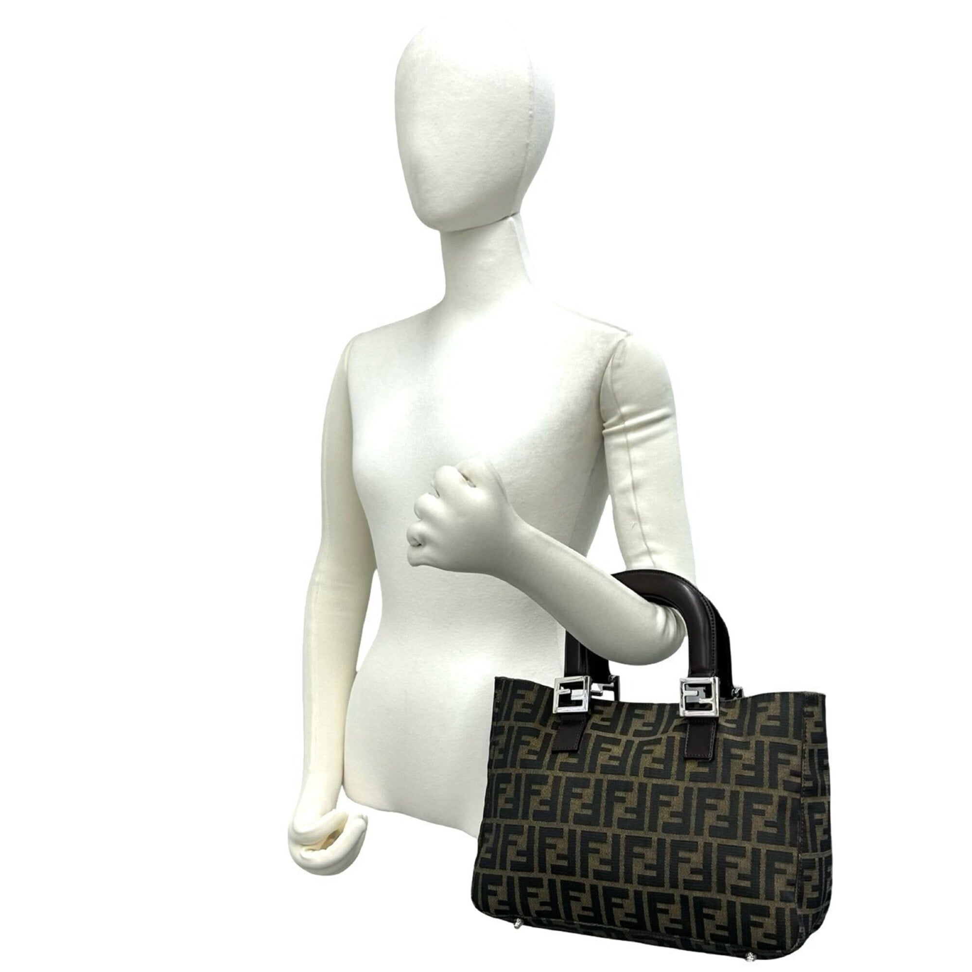 Fendi Black Brown Canvas Leather Handbag Tote Bag (Pre-Owned)