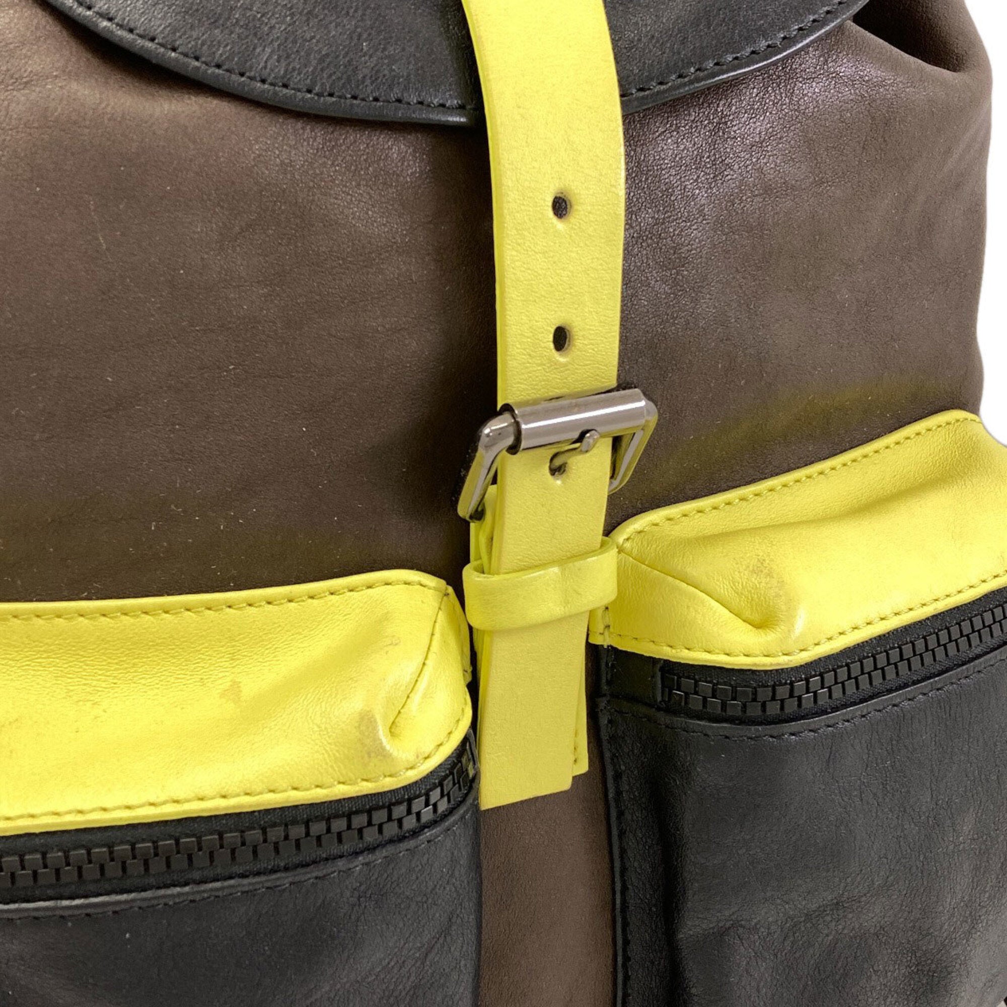 Longchamp Black Brown Yellow Leather Backpack (Pre-Owned)