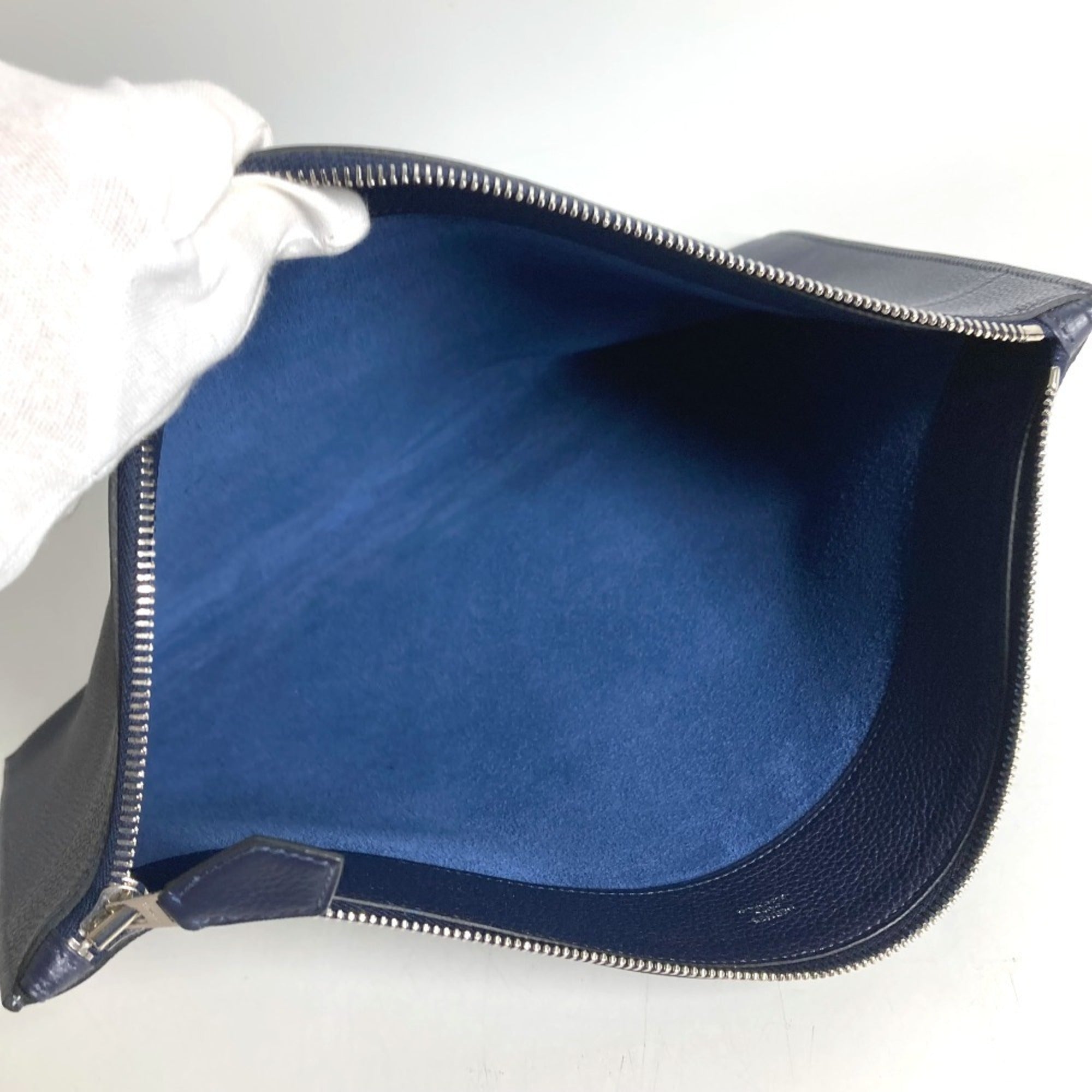 Christian Dior Navy Leather Canvas Clutch Bag Handbag Pouch (Pre-Owned)
