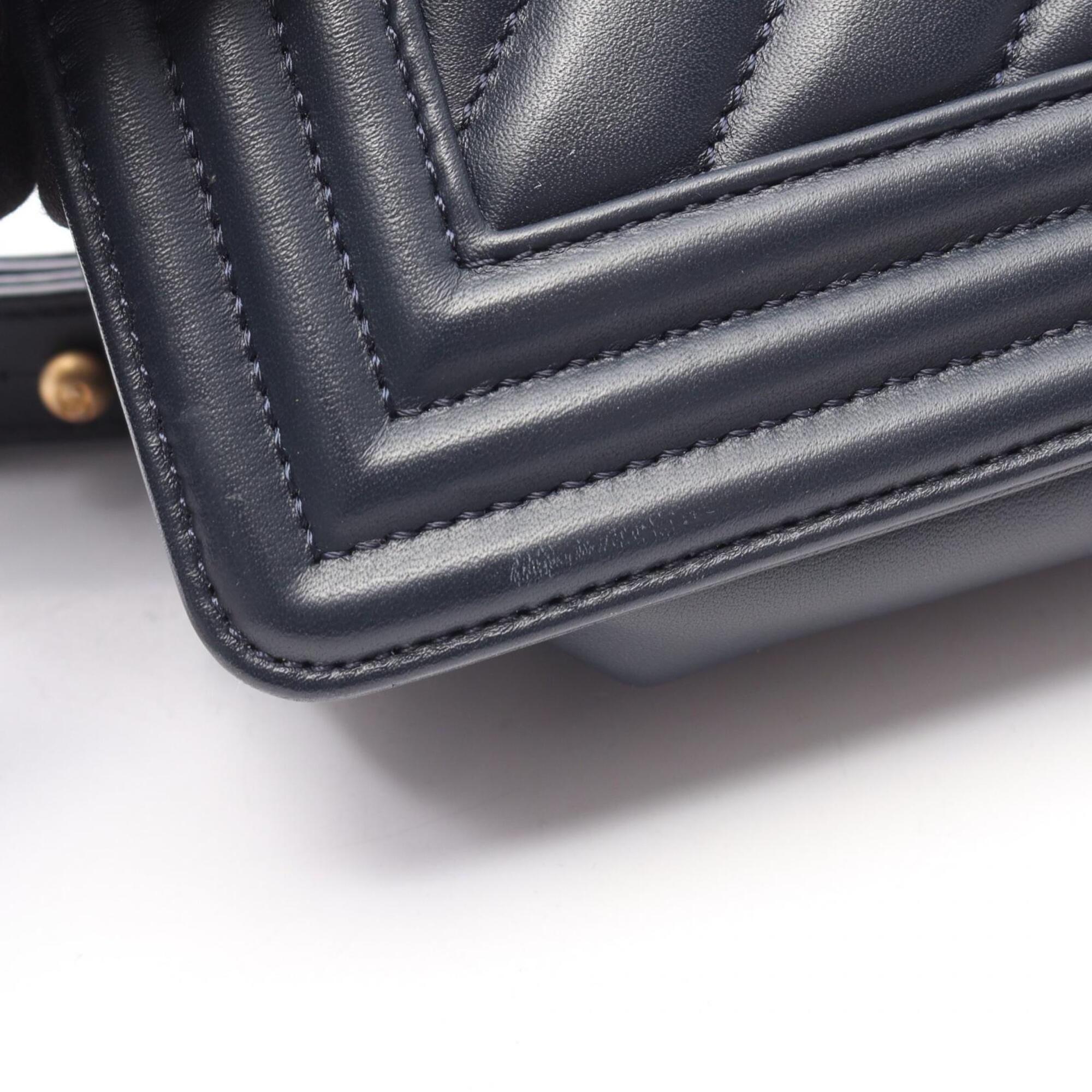 Chanel Navy Leather Handbag Shoulder Bag (Pre-Owned)