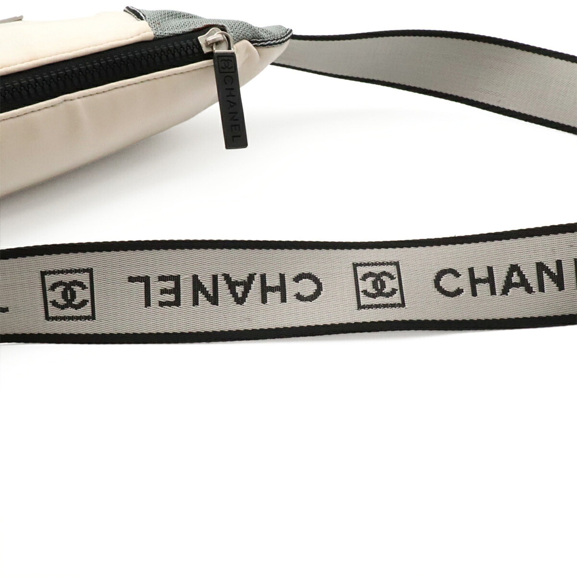Chanel Gray Ivory Nylon Pouch Sling Bag (Pre-Owned)