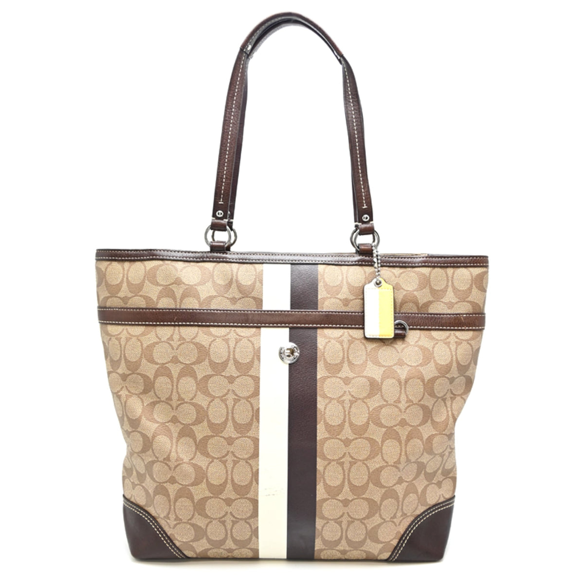 Coach Brown White Signature Line Canvas Tote Bag (Pre-Owned)