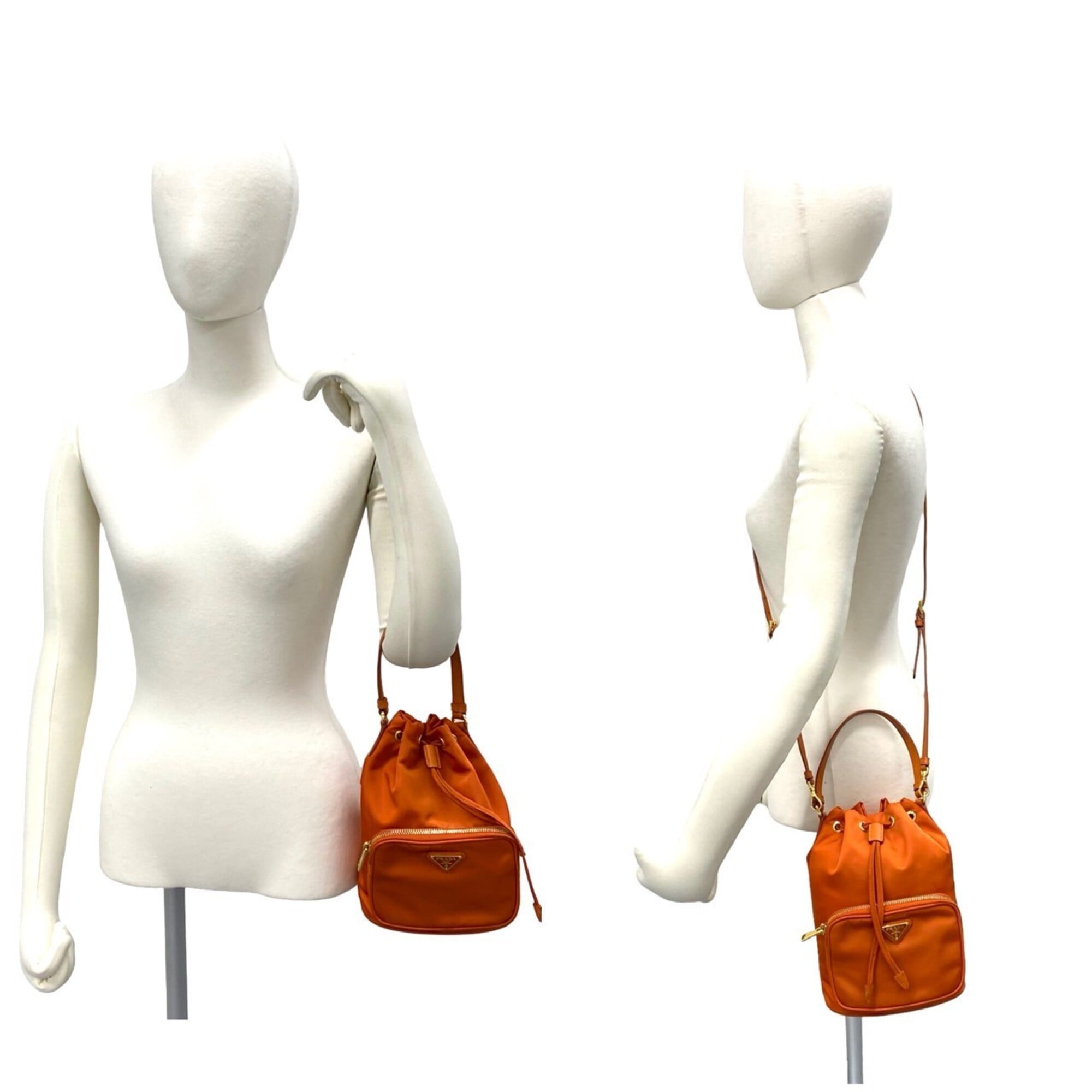Prada Orange Nylon Leather Handbag Shoulder Bag (Pre-Owned)