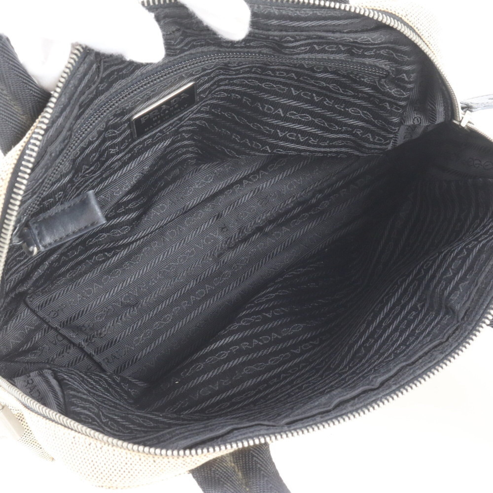 Pradasports Beige Black Leather Canvas Handbag Tote Bag (Pre-Owned)