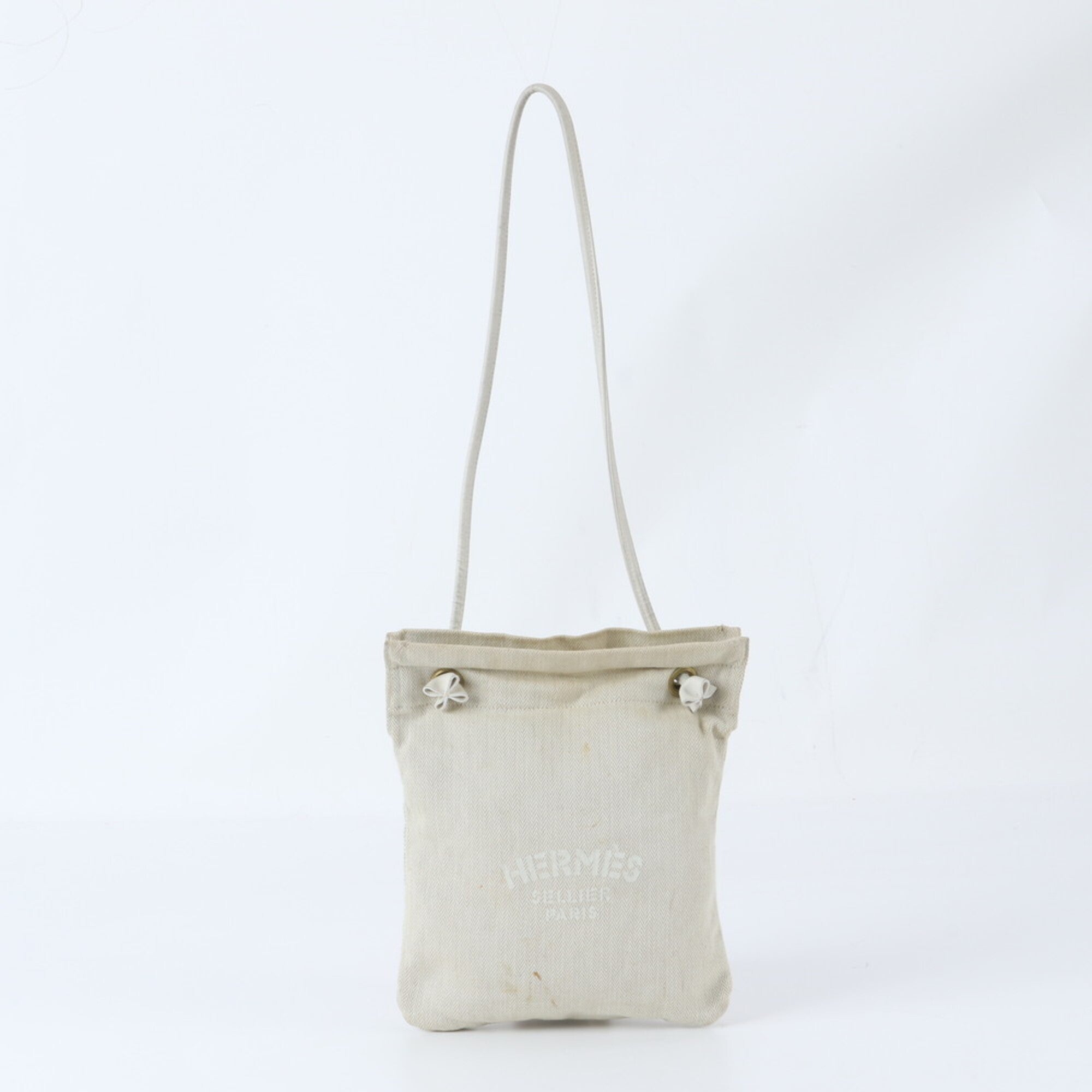 Hermes Aline 2 Beige Leather Canvas Shoulder Bag Tote Bag (Pre-Owned)