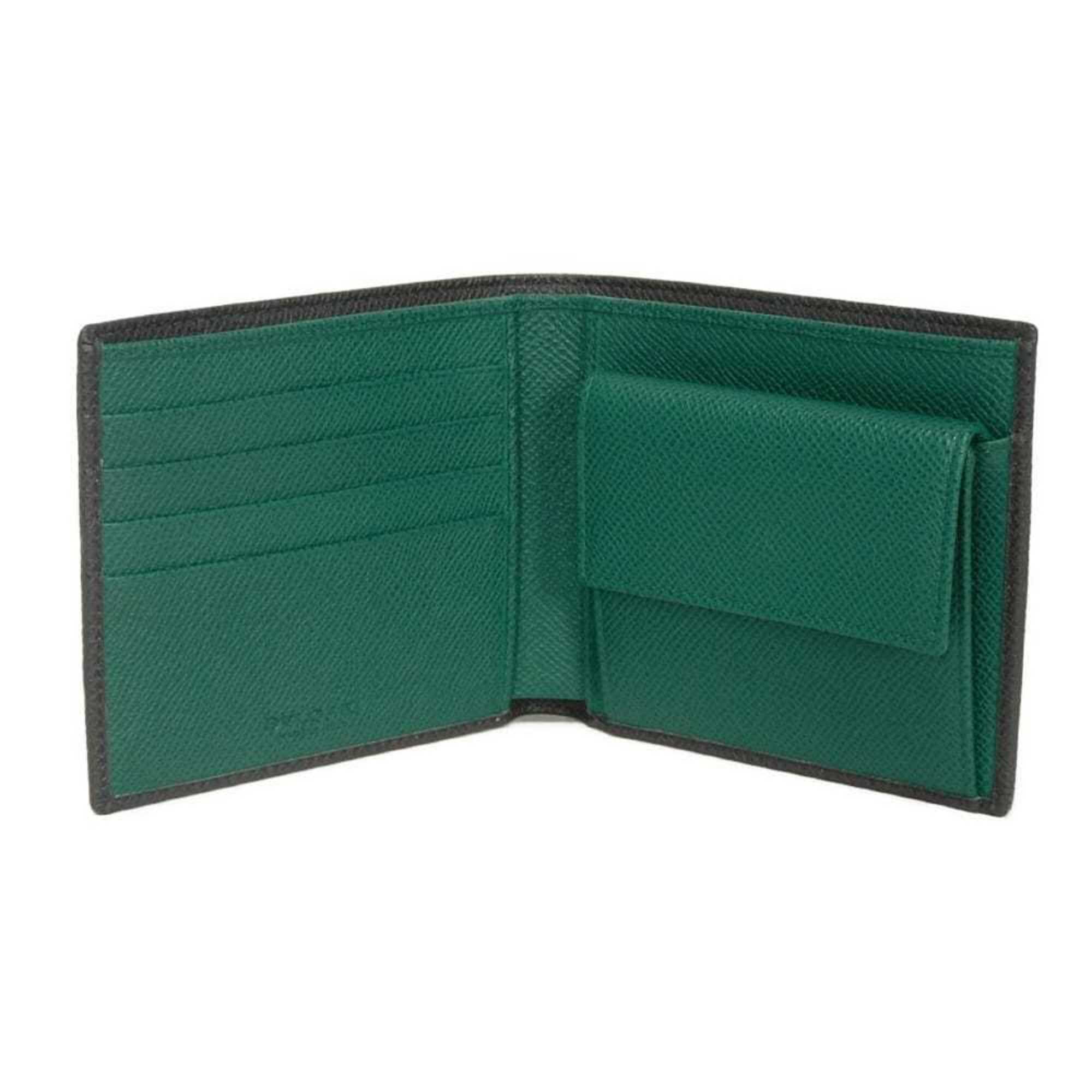 Bvlgari Black Emerald Green Leather Wallet (Bi-Fold) (Pre-Owned)