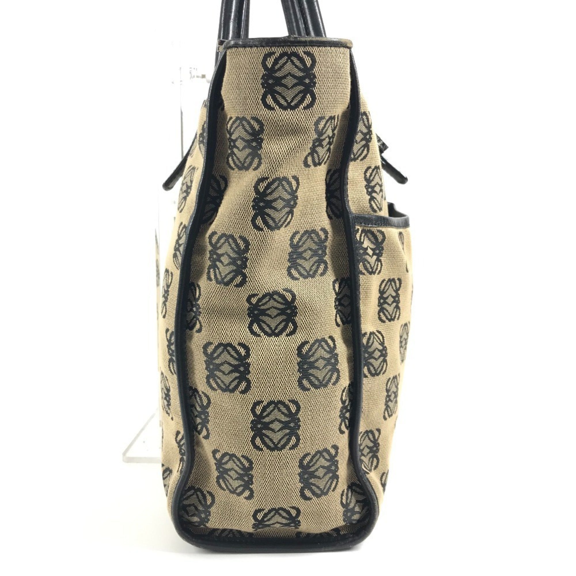 Loewe Beige Black Leather Canvas Handbag Tote Bag (Pre-Owned)
