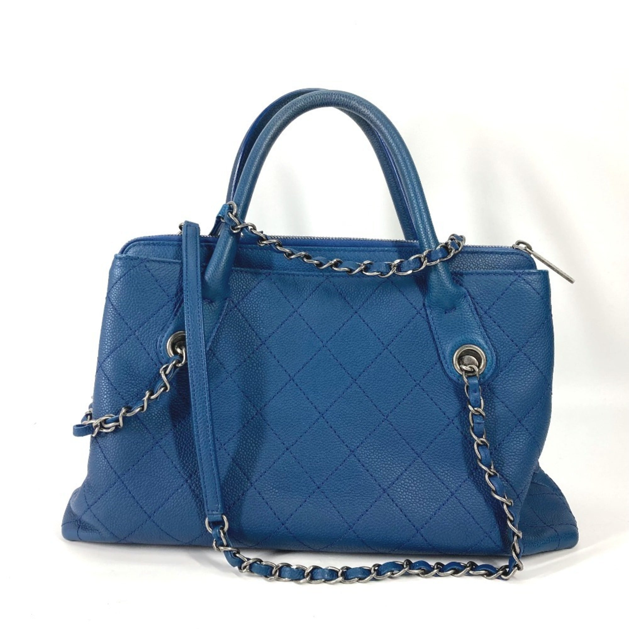 Chanel Blue Caviar Leather Handbag Shoulder Bag Tote Bag (Pre-Owned)