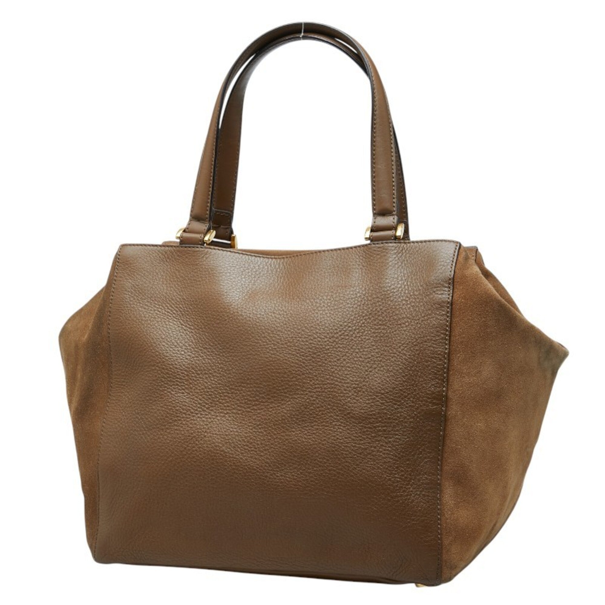 Fendi Brown Leather Suede Boston Bag Shoulder Bag Tote Bag (Pre-Owned)