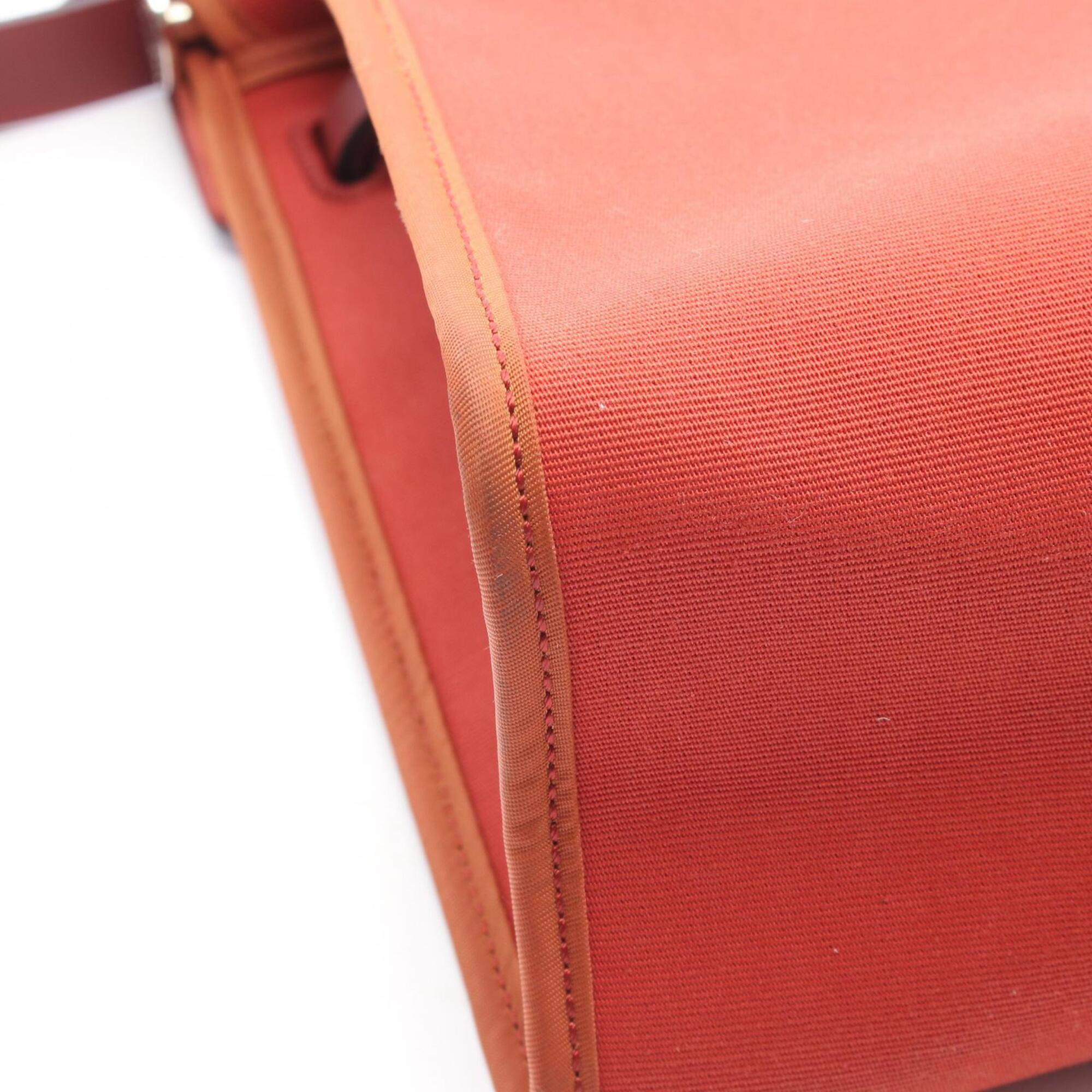 Hermes Red Color Rouge H Toile Officier Leather Handbag (Pre-Owned)