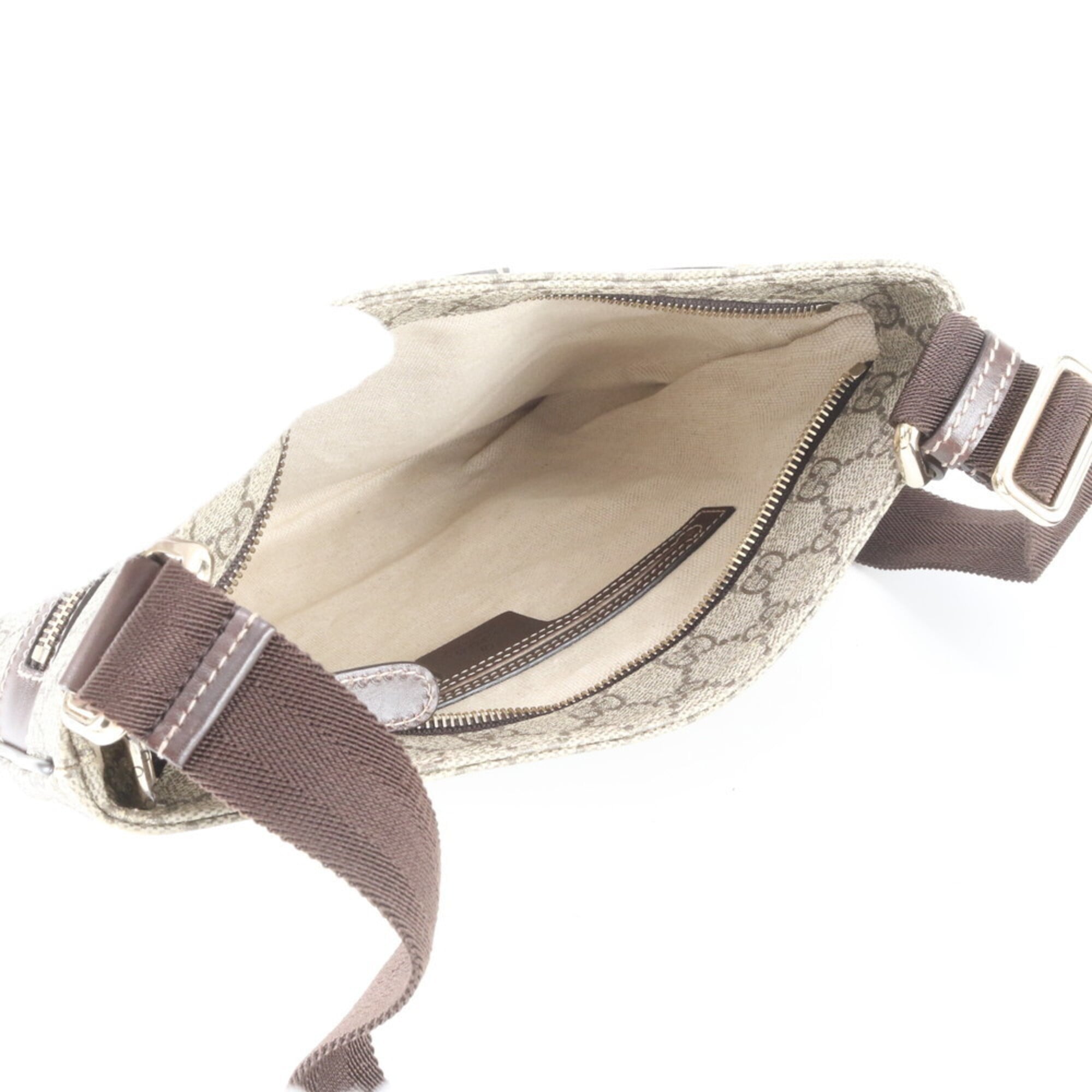 Gucci Beige Brown Leather Coated Canvas Messenger Bag Shoulder Bag Tote Bag (Pre-Owned)
