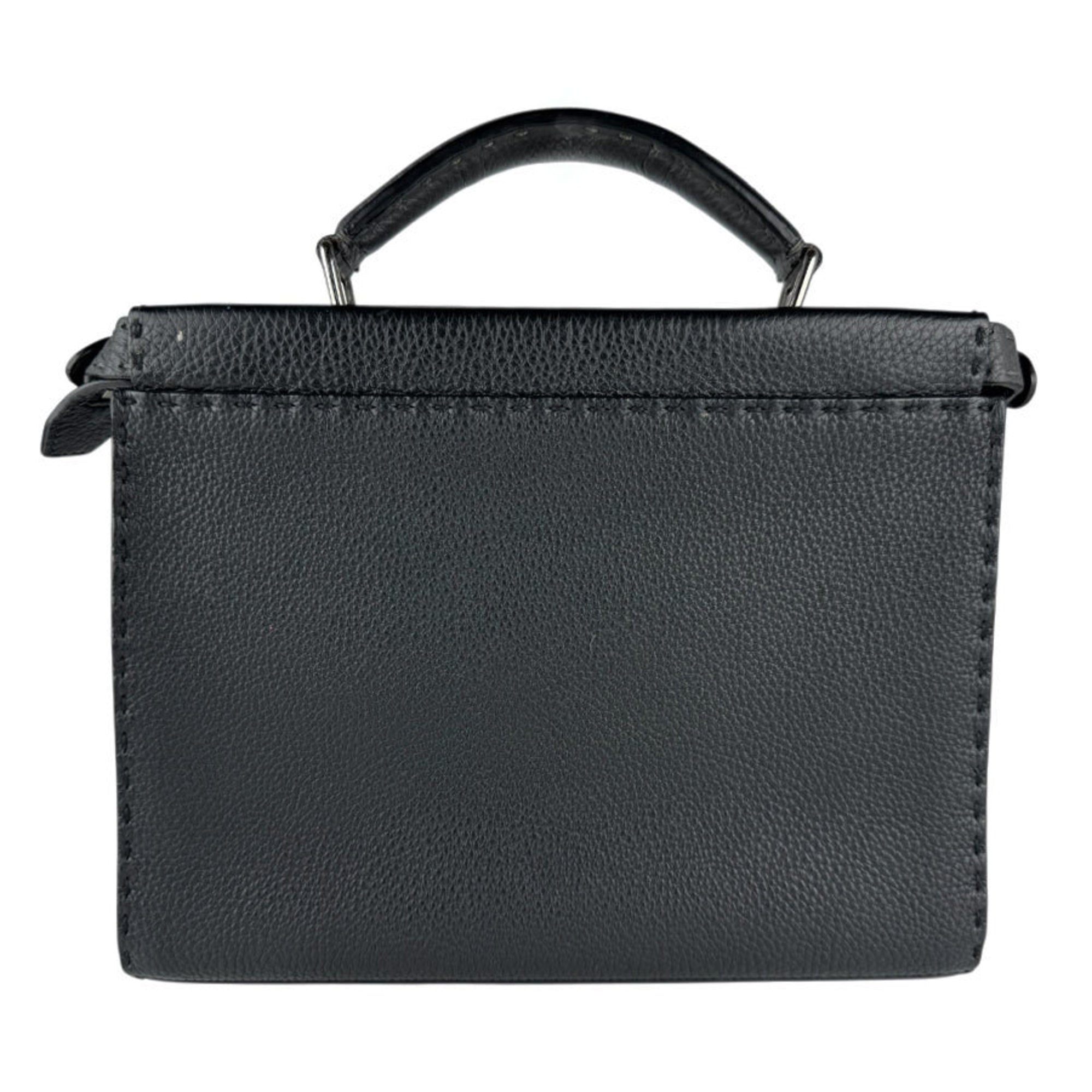 Fendi Black Gray Leather Handbag (Pre-Owned)