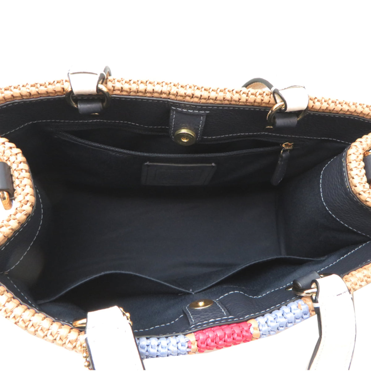 Coach Brown Navy Straw Leather Handbag (Pre-Owned)