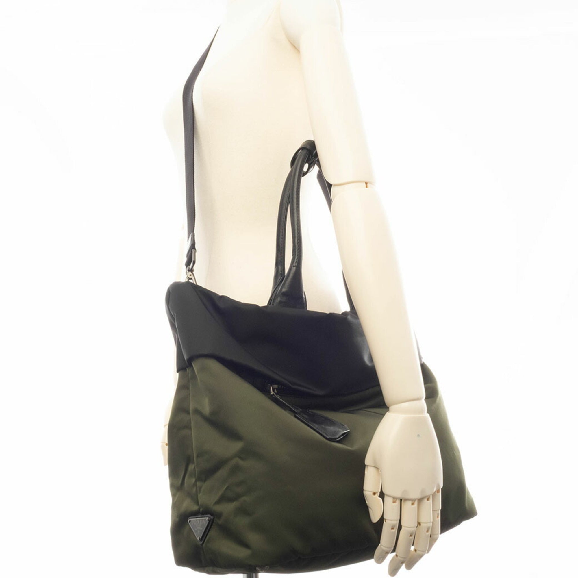 Prada Black Green Khaki Nylon Tote Bag (Pre-Owned)