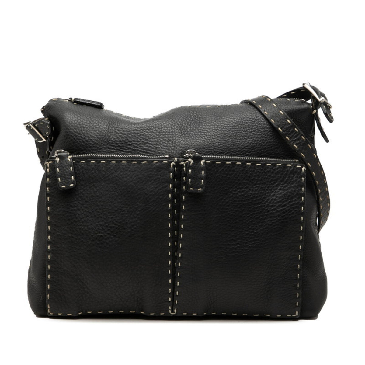 Fendi Selleria Black Leather Shoulder Bag (Pre-Owned)